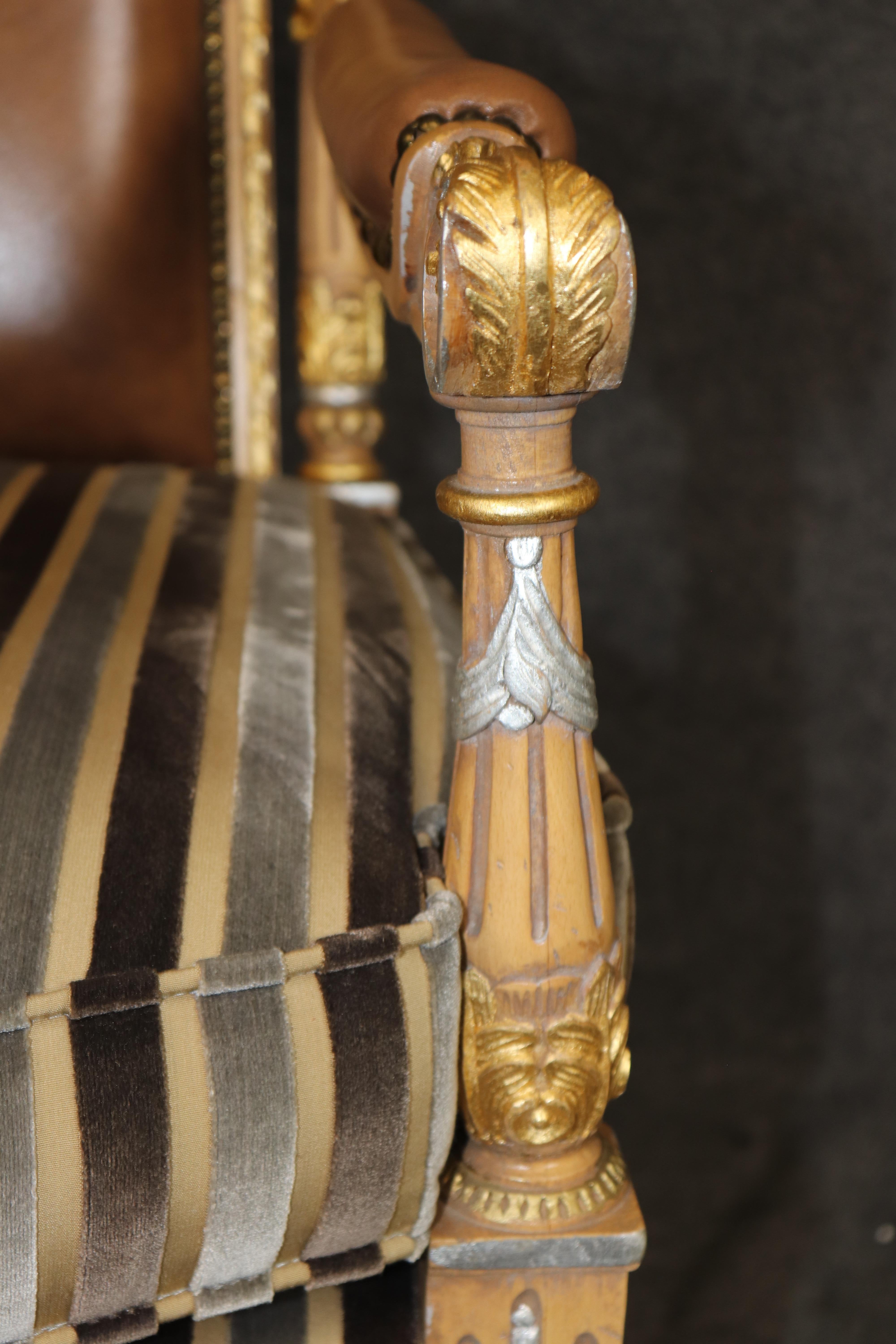 Pair of French Paint Decorated Carved Gilded French Louis XVI Armchairs For Sale 4
