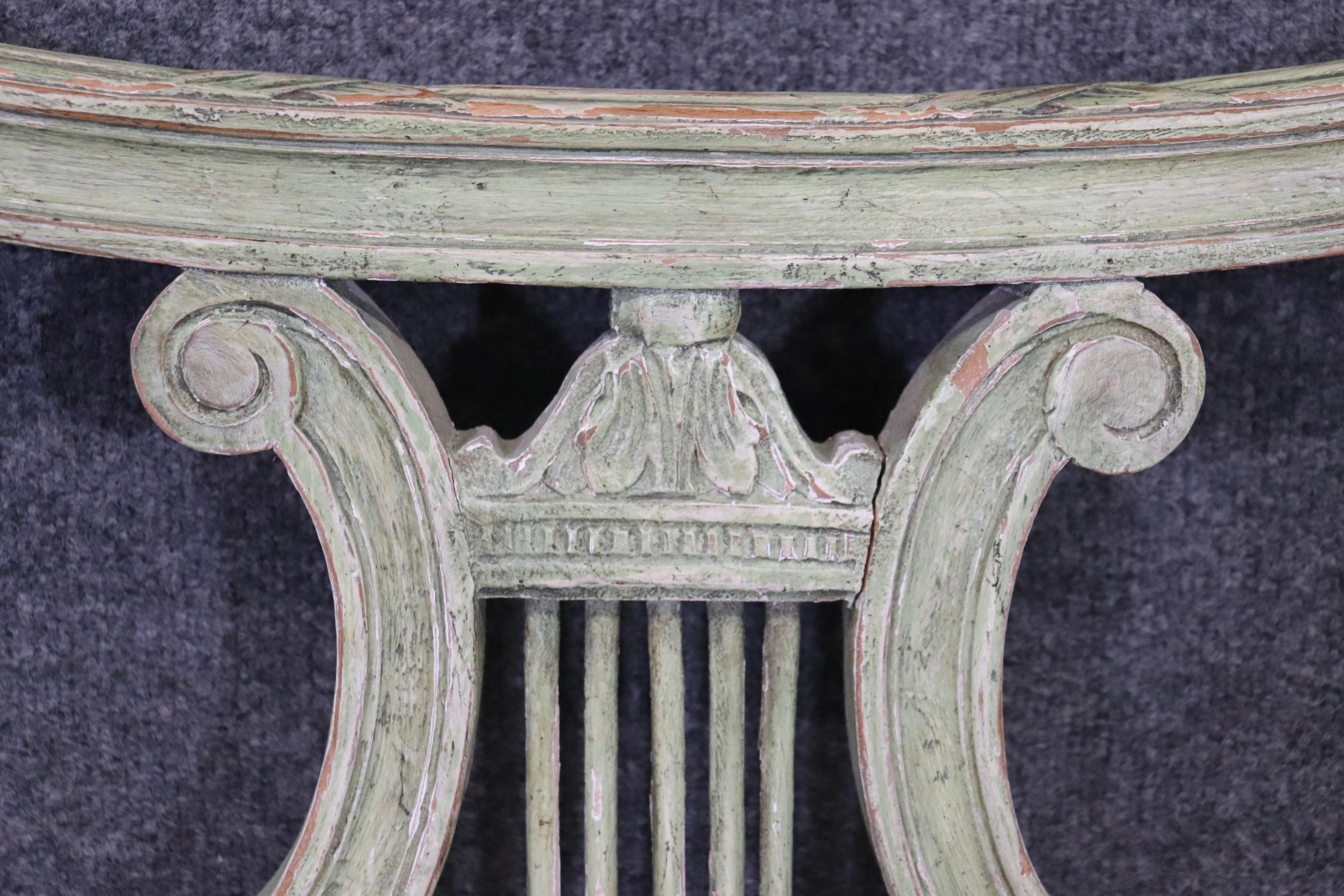 Pair of French Paint Decorated Lyre Back French Directoire Daybeds, Circa 1940s 5