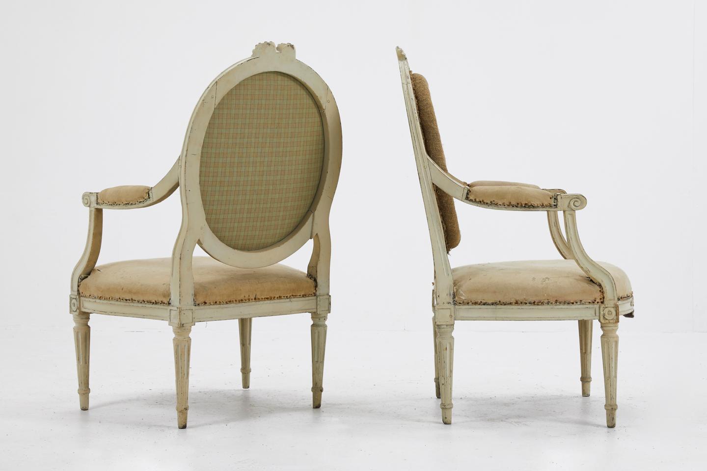 Hand-Painted Pair of French Painted 18th Century Armchairs