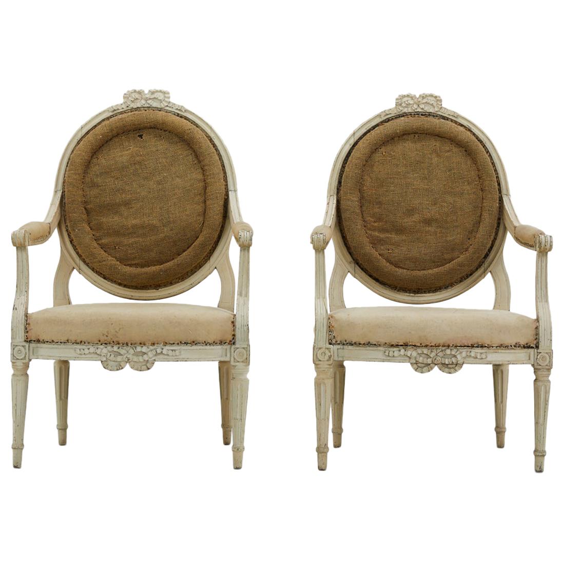 Pair of French Painted 18th Century Armchairs