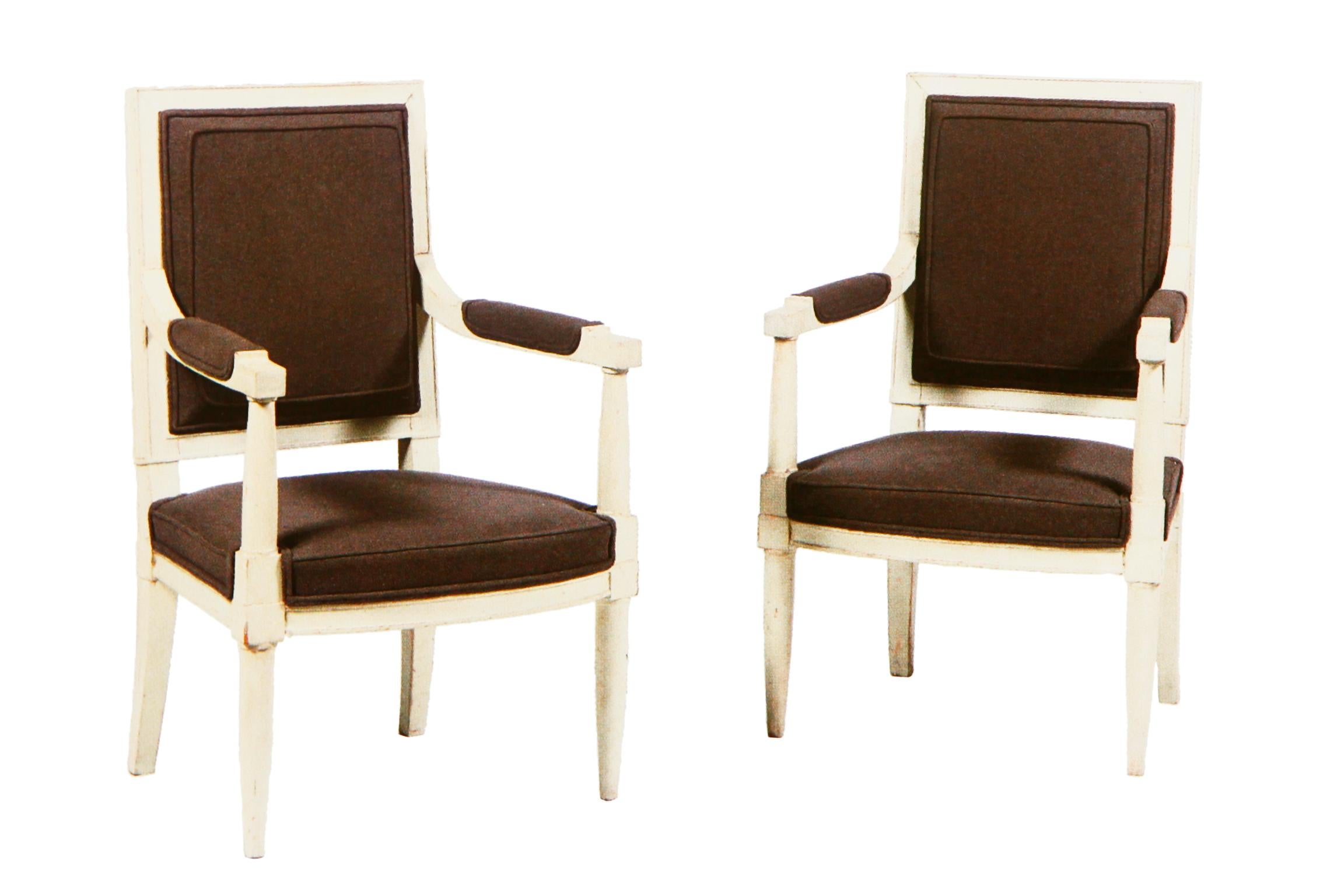 Pair of French Painted 20th Century Armchairs in the Manner of Louis Sue For Sale 1