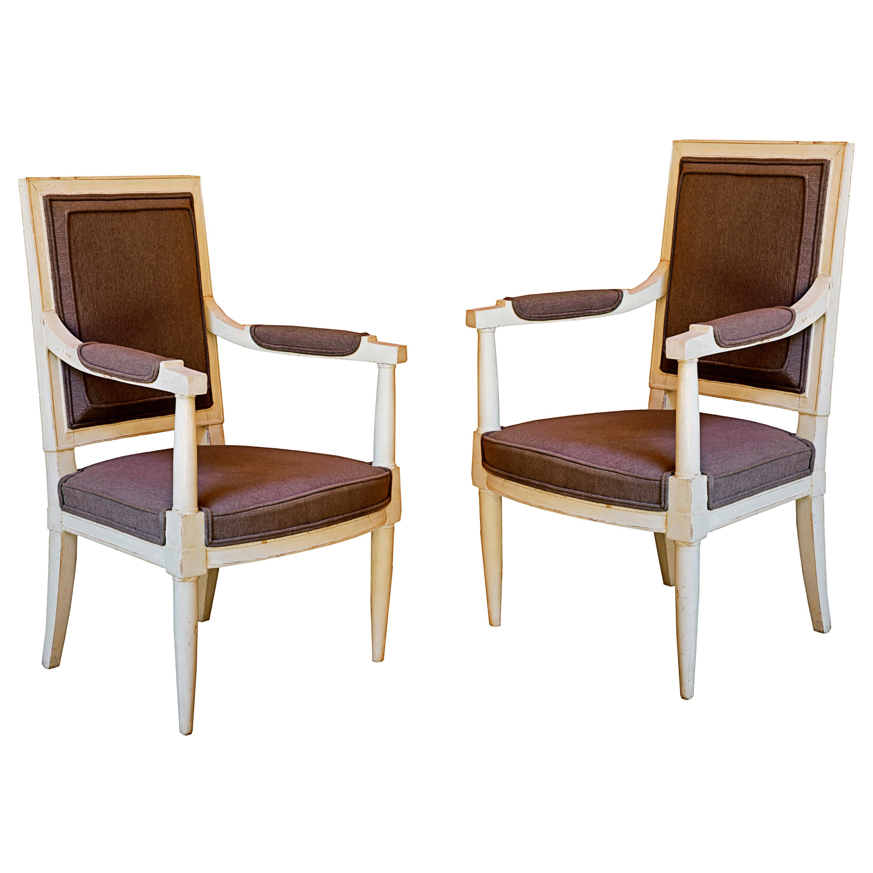 Pair of French Painted 20th Century Armchairs in the Manner of Louis Sue For Sale