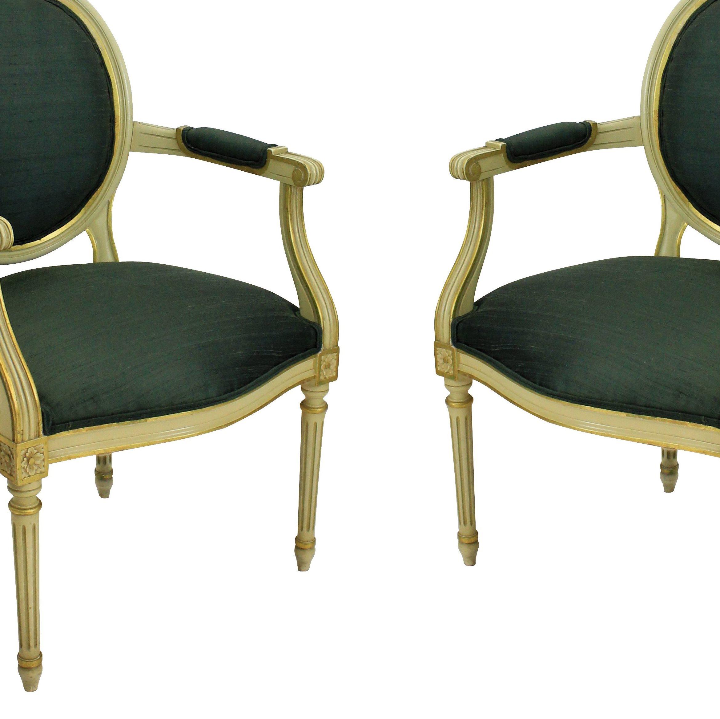 Pair of French Painted and Gilded Armchairs In Good Condition In London, GB