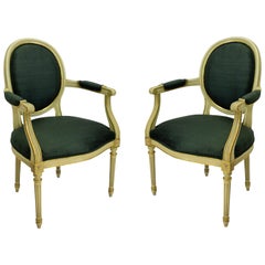 Pair of French Painted and Gilded Armchairs
