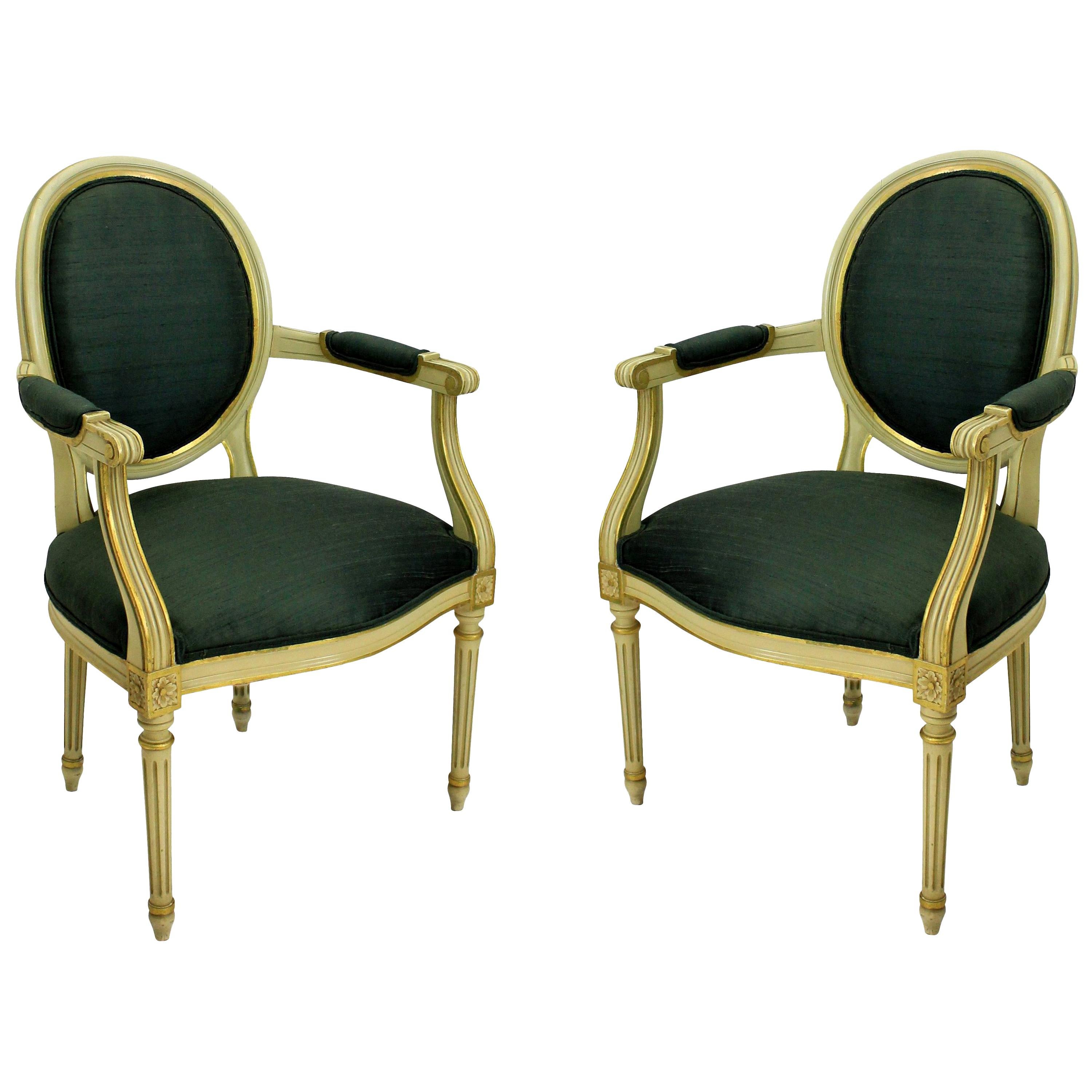 Pair of French Painted and Gilded Armchairs