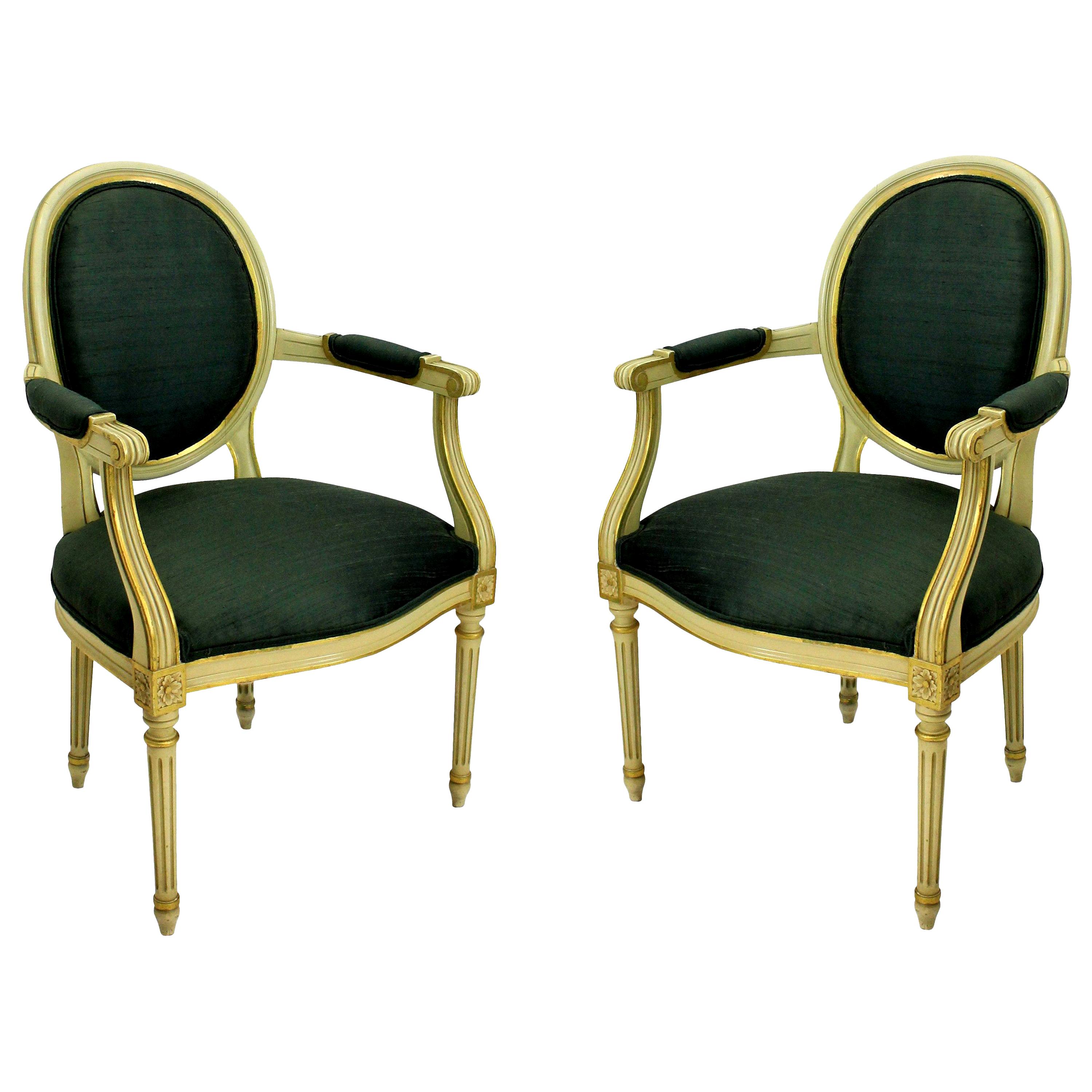 Pair of French Painted and Gilded Armchairs