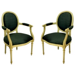 Pair of French Painted and Gilded Armchairs