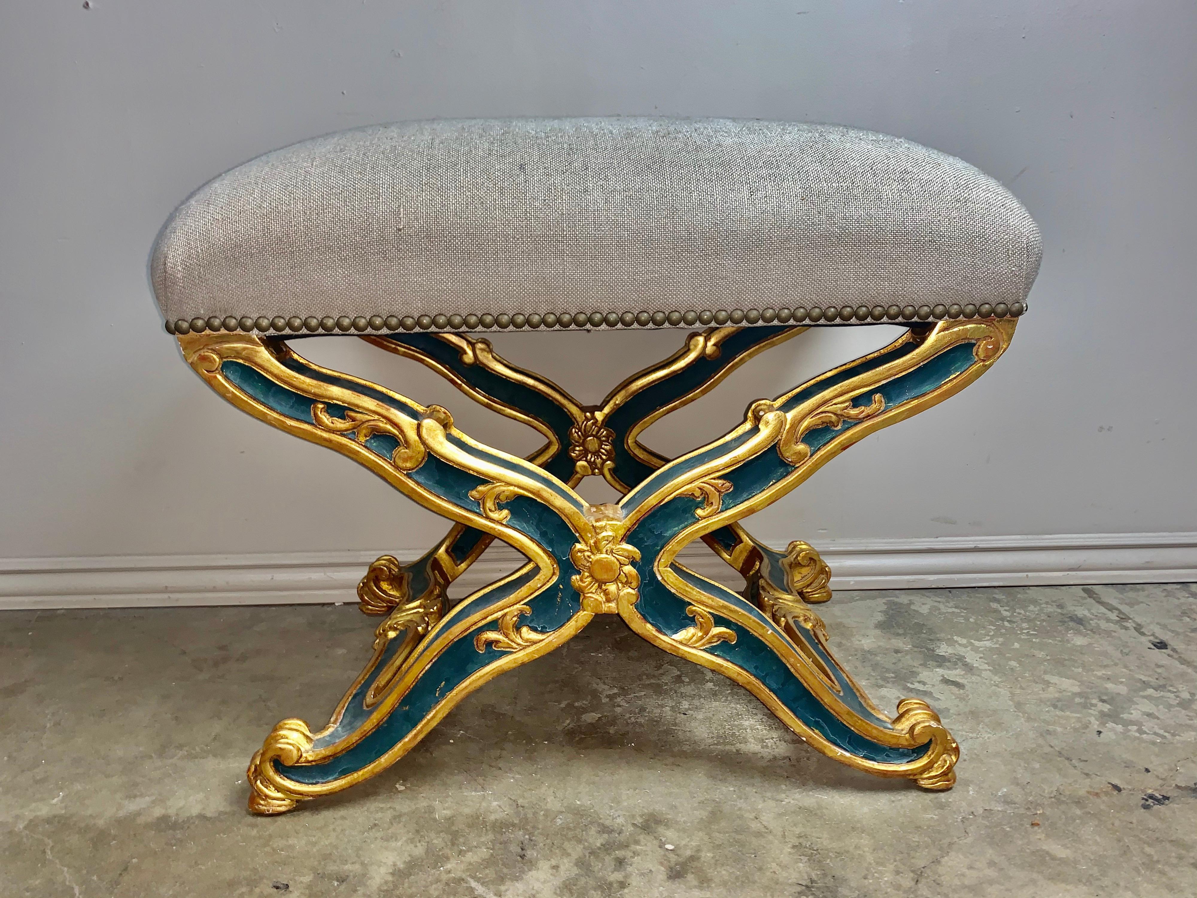 Pair of French Painted and Parcel-Gilt Benches, circa 1900s 5