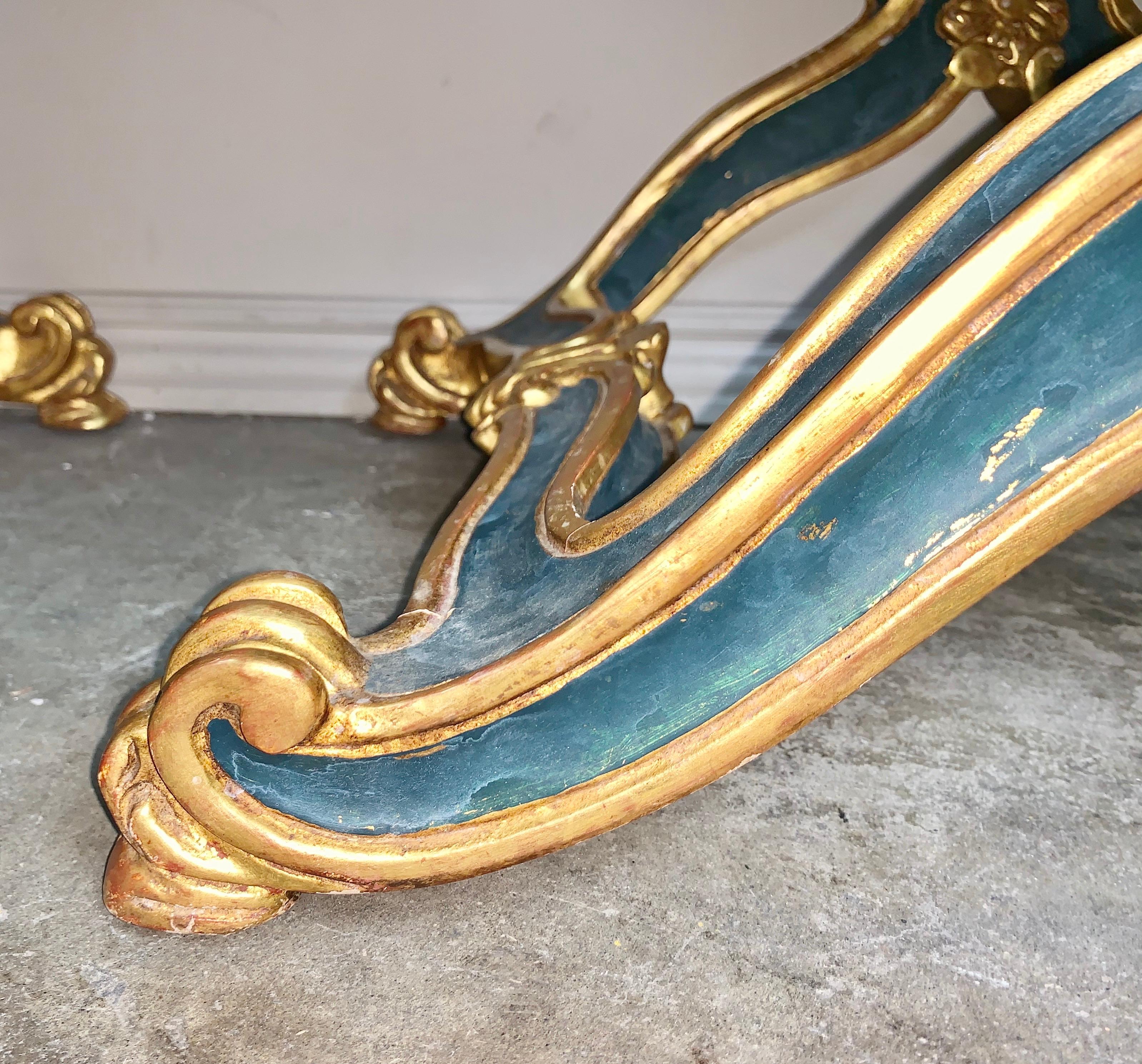 Hand-Painted Pair of French Painted and Parcel-Gilt Benches, circa 1900s