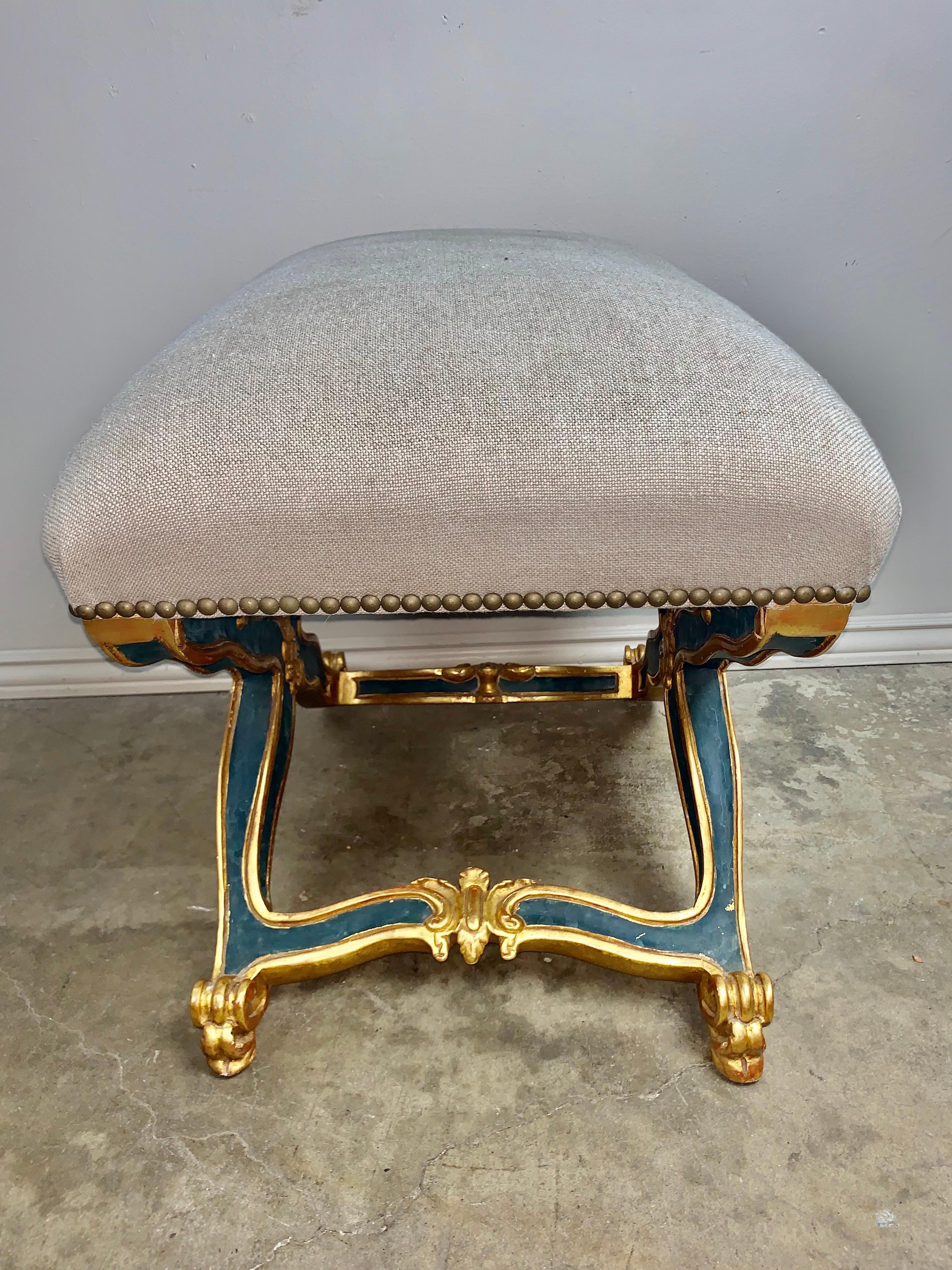 Early 20th Century Pair of French Painted and Parcel-Gilt Benches, circa 1900s