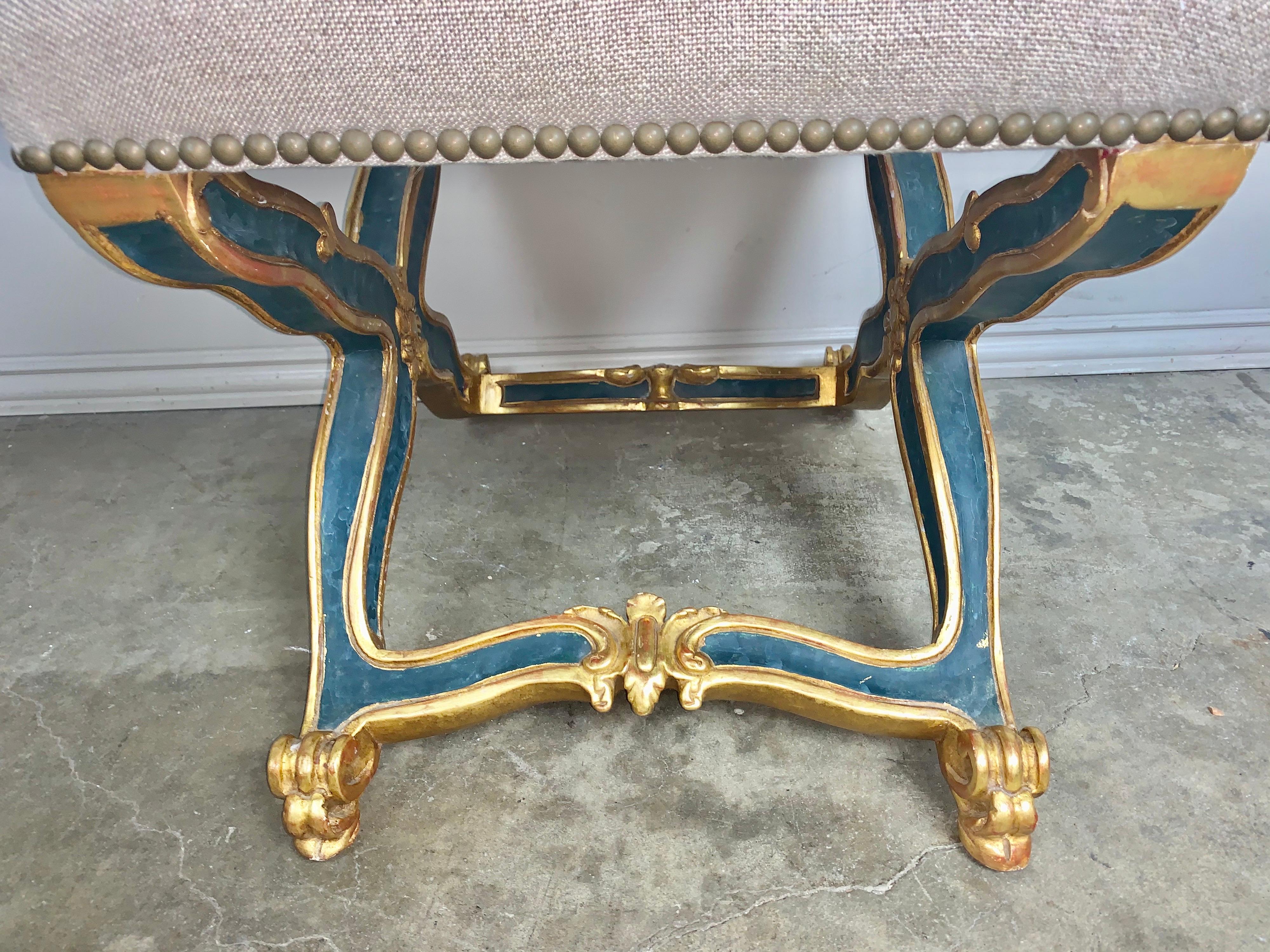 Pair of French Painted and Parcel-Gilt Benches, circa 1900s 1