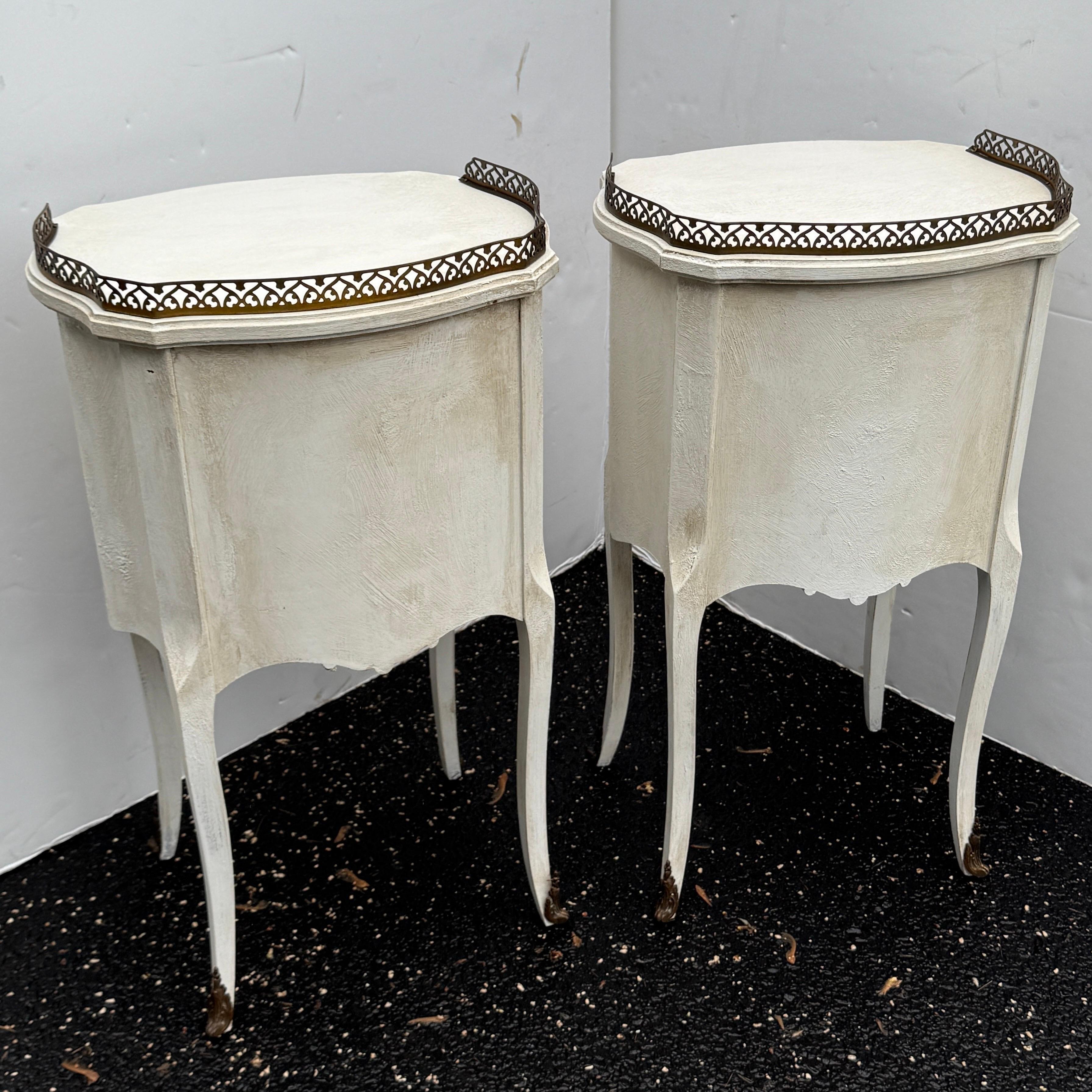 Pair of French Painted Bedside End Tables with Two Drawers For Sale 6