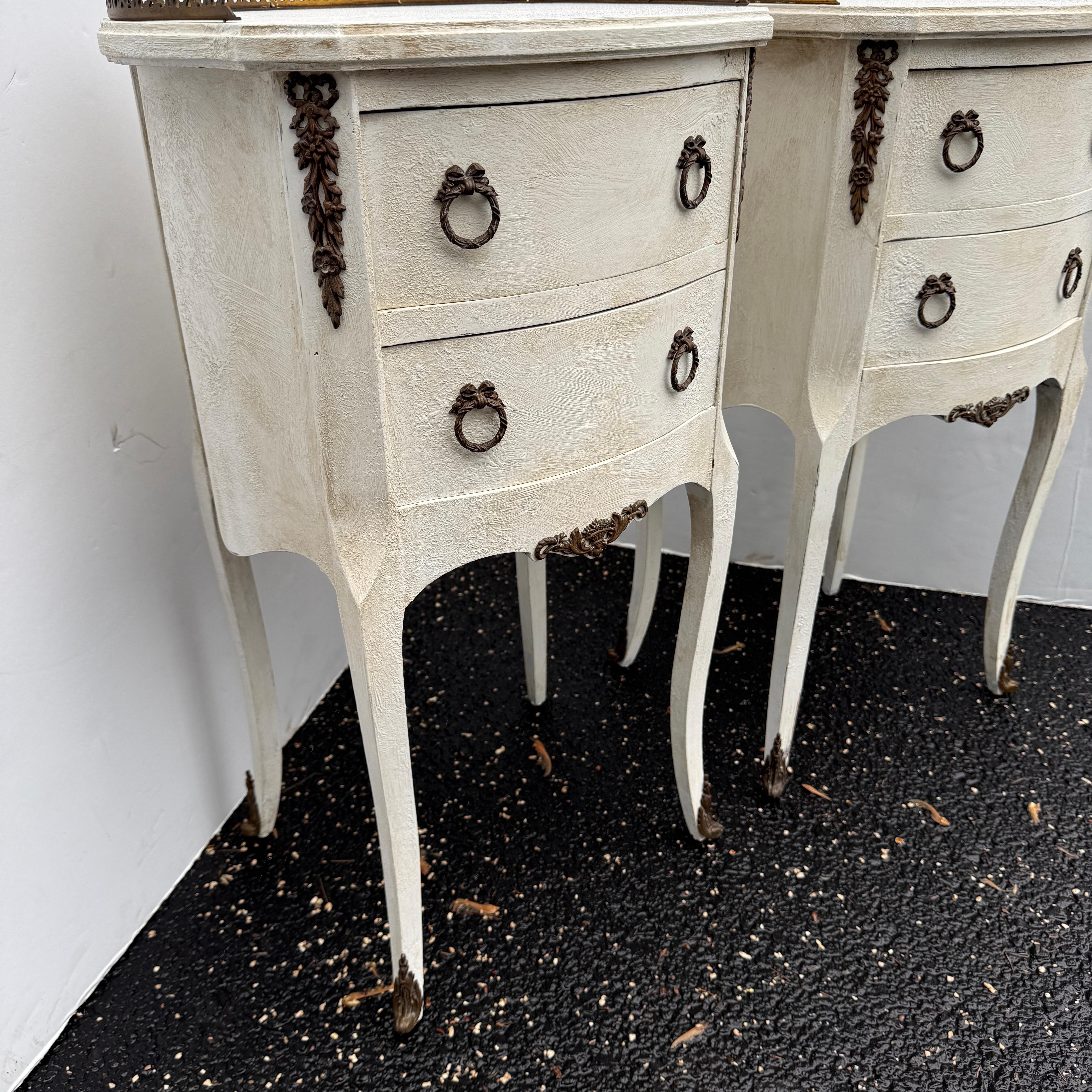 Pair of French Painted Bedside End Tables with Two Drawers For Sale 7