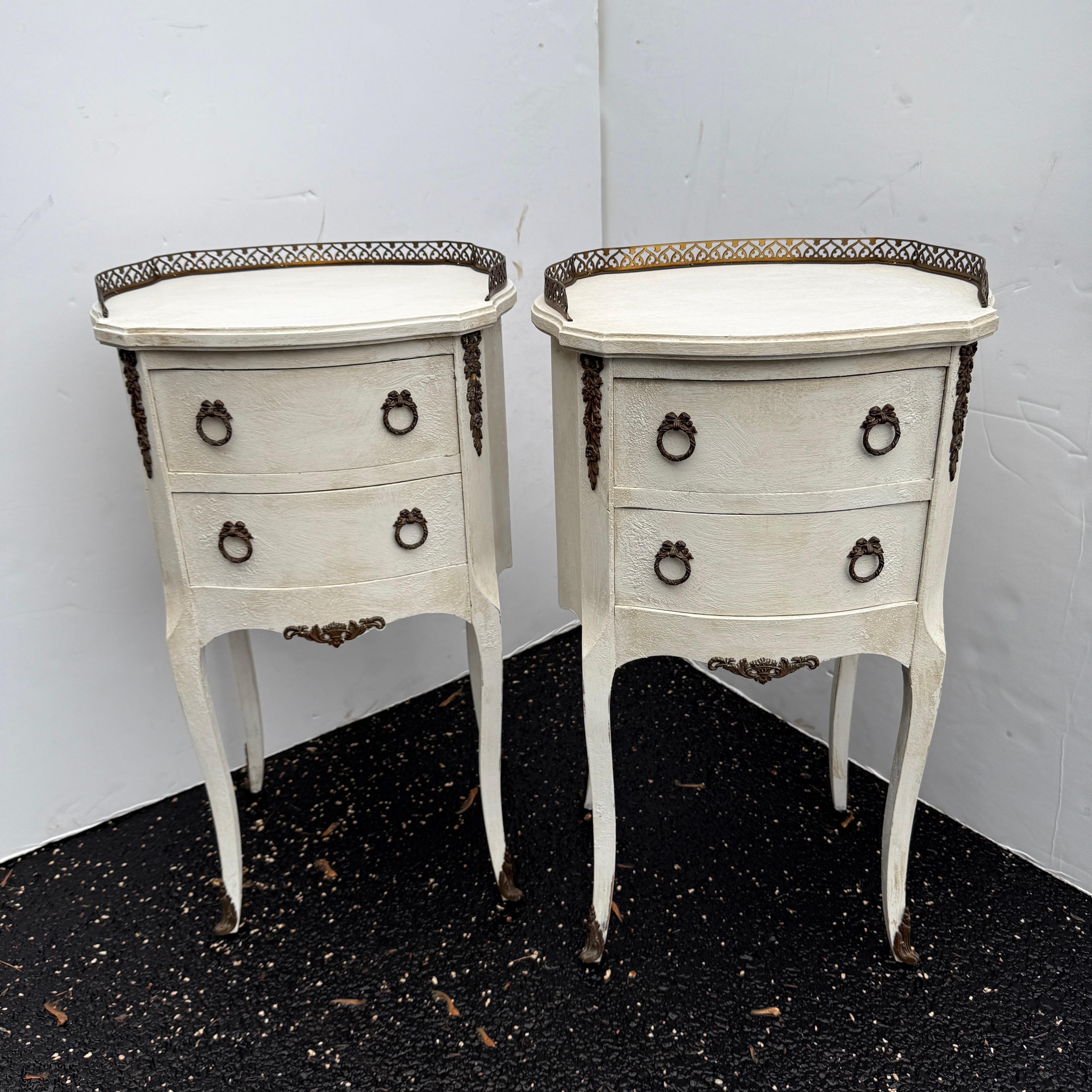 19th Century Pair of French Painted Bedside End Tables with Two Drawers For Sale