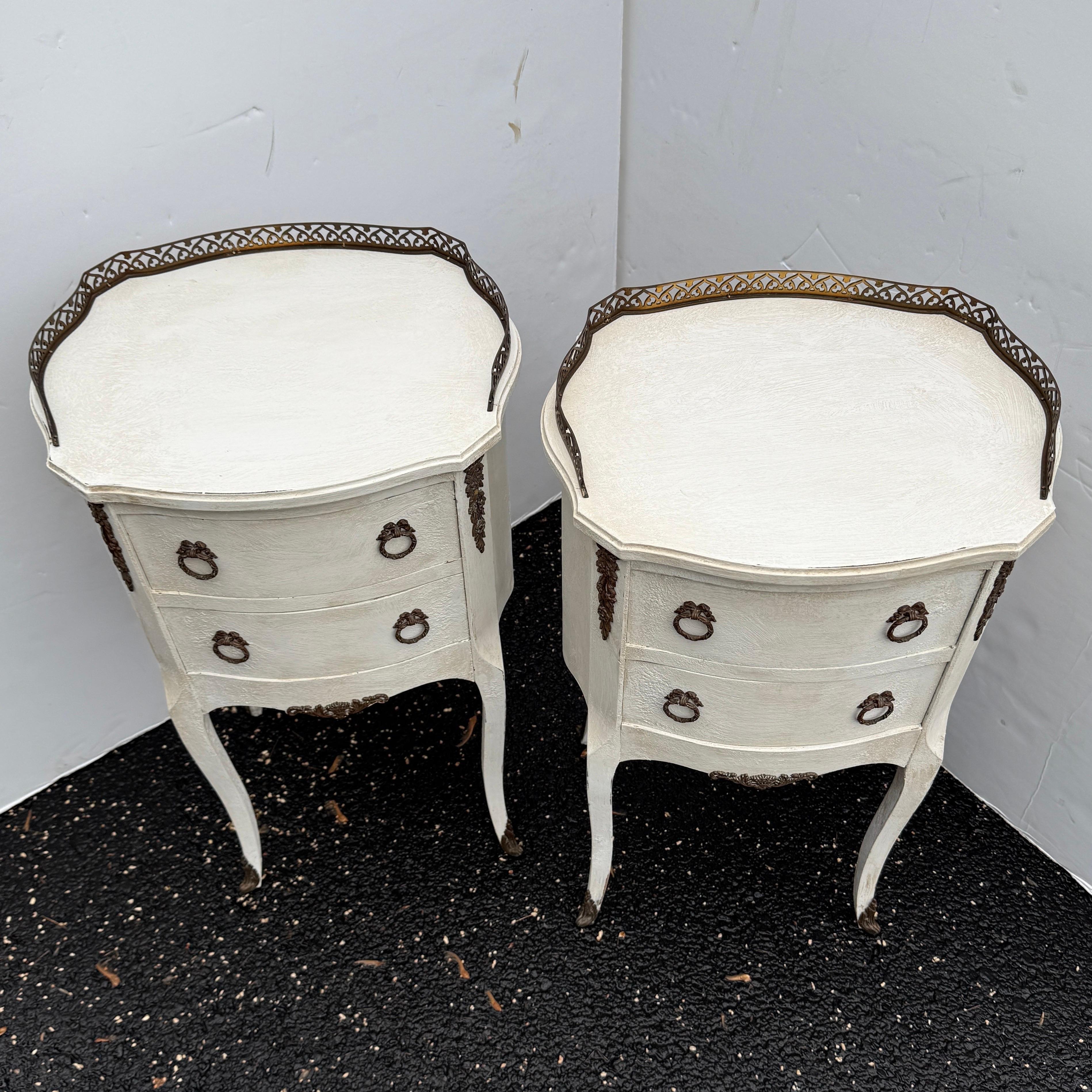 Pair of French Painted Bedside End Tables with Two Drawers For Sale 2