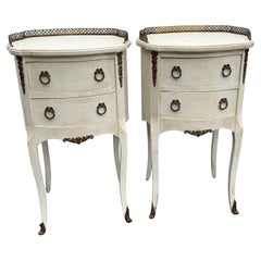 Pair of French Painted Bedside End Tables with Two Drawers
