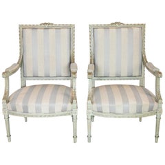 Pair of French Painted Bergère Armchairs