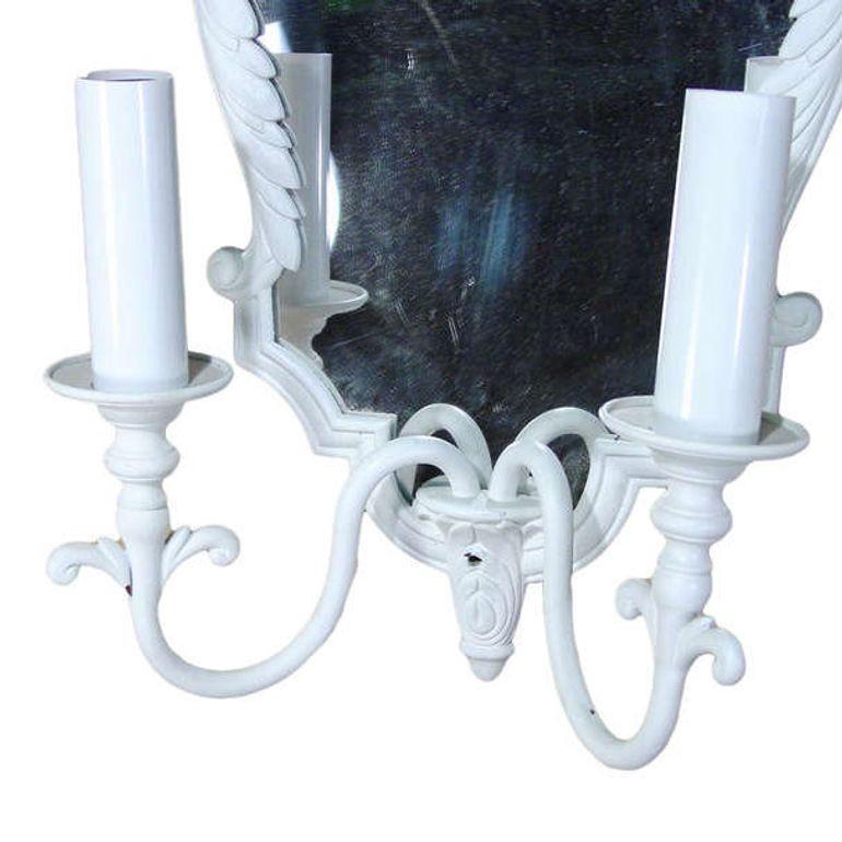 Pair of French Painted Bronze Mirrored Sconces In Good Condition For Sale In Van Nuys, CA