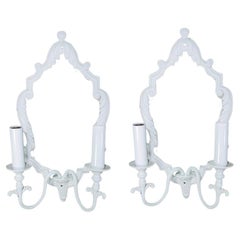 Pair of French Painted Bronze Mirrored Sconces