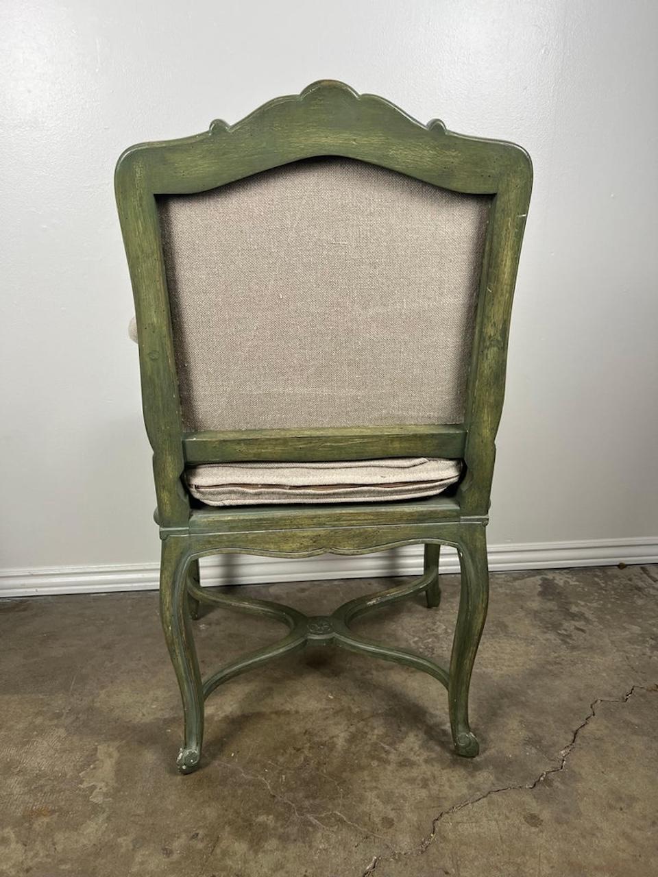Pair of French Painted Cane Seat Armchairs with Cushions For Sale 4