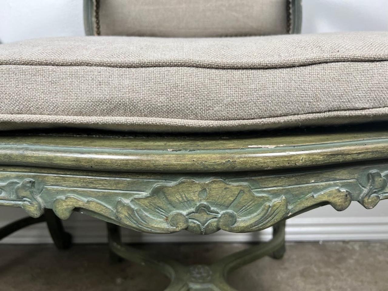 Pair of French Painted Cane Seat Armchairs with Cushions For Sale 9