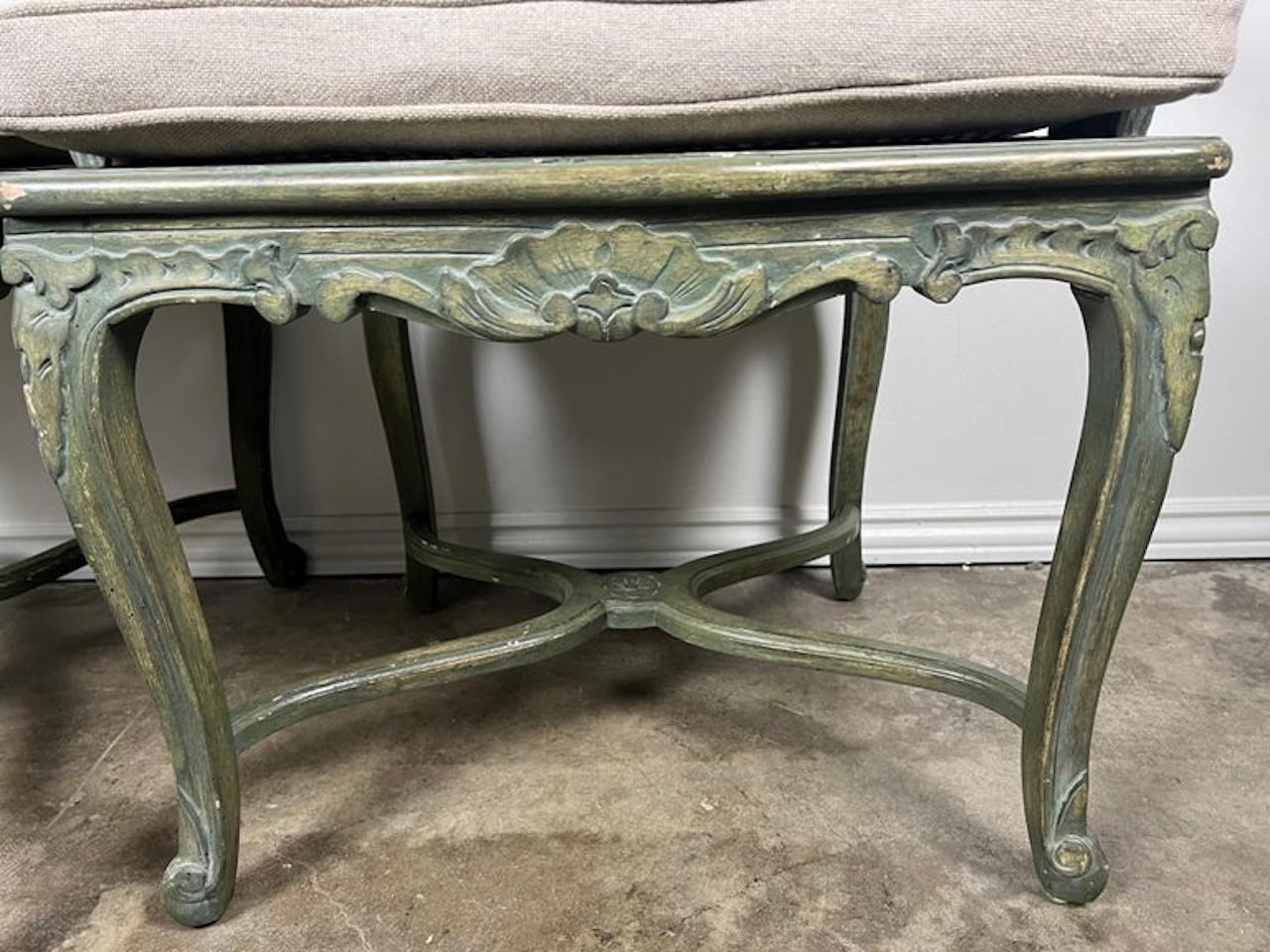 Pair of French Painted Cane Seat Armchairs with Cushions For Sale 10
