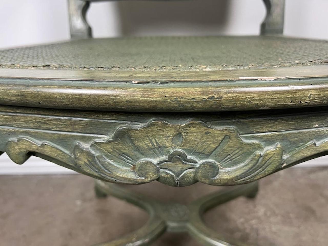 Pair of French Painted Cane Seat Armchairs with Cushions For Sale 14