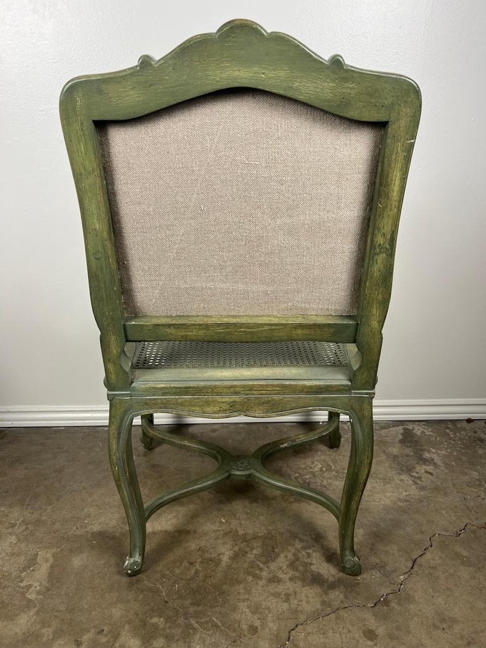 Pair of French Painted Cane Seat Armchairs with Cushions For Sale 2