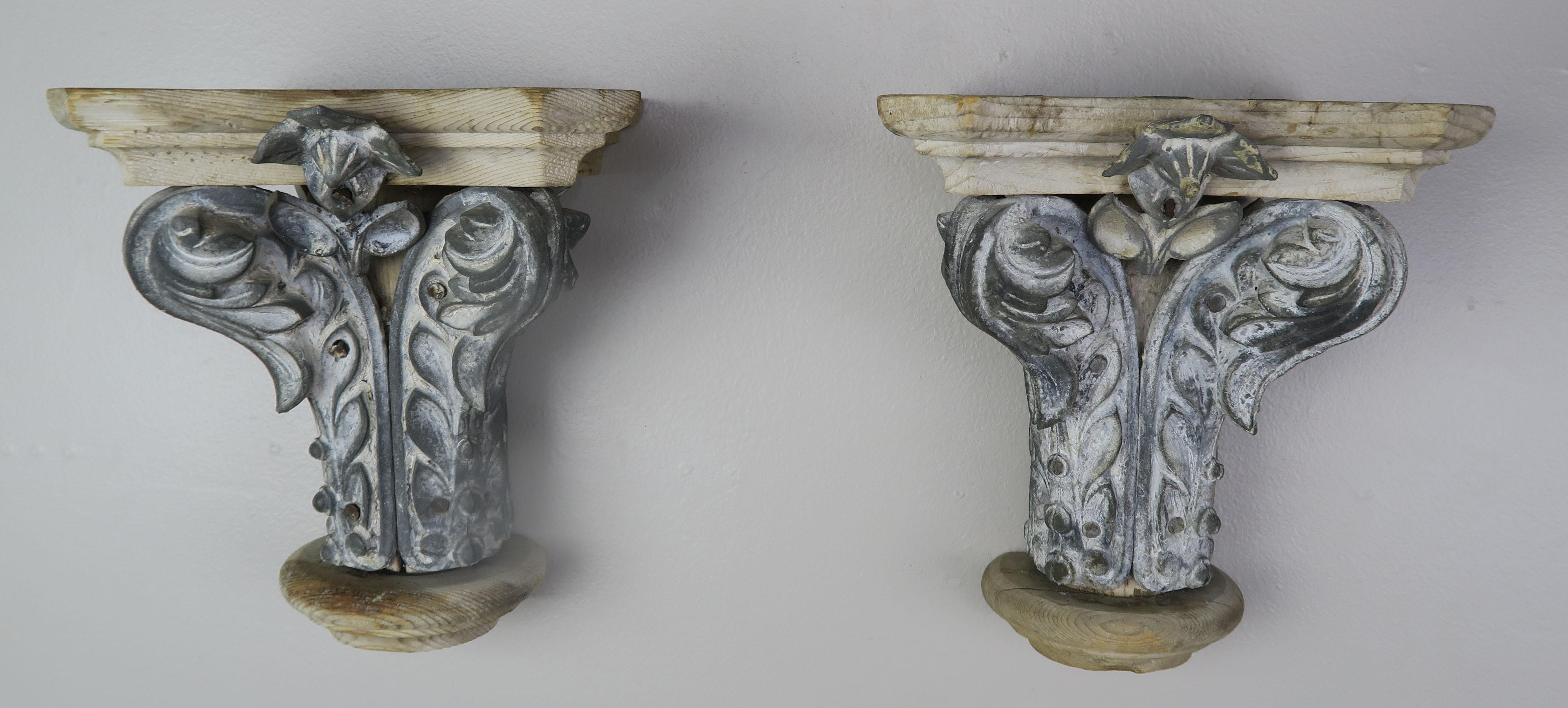 Pair of Italian carved wood painted corbels, circa 1920s. Great wall accent or bookshelf for any style decor. They would also make great bookends on a bookshelf or end table.