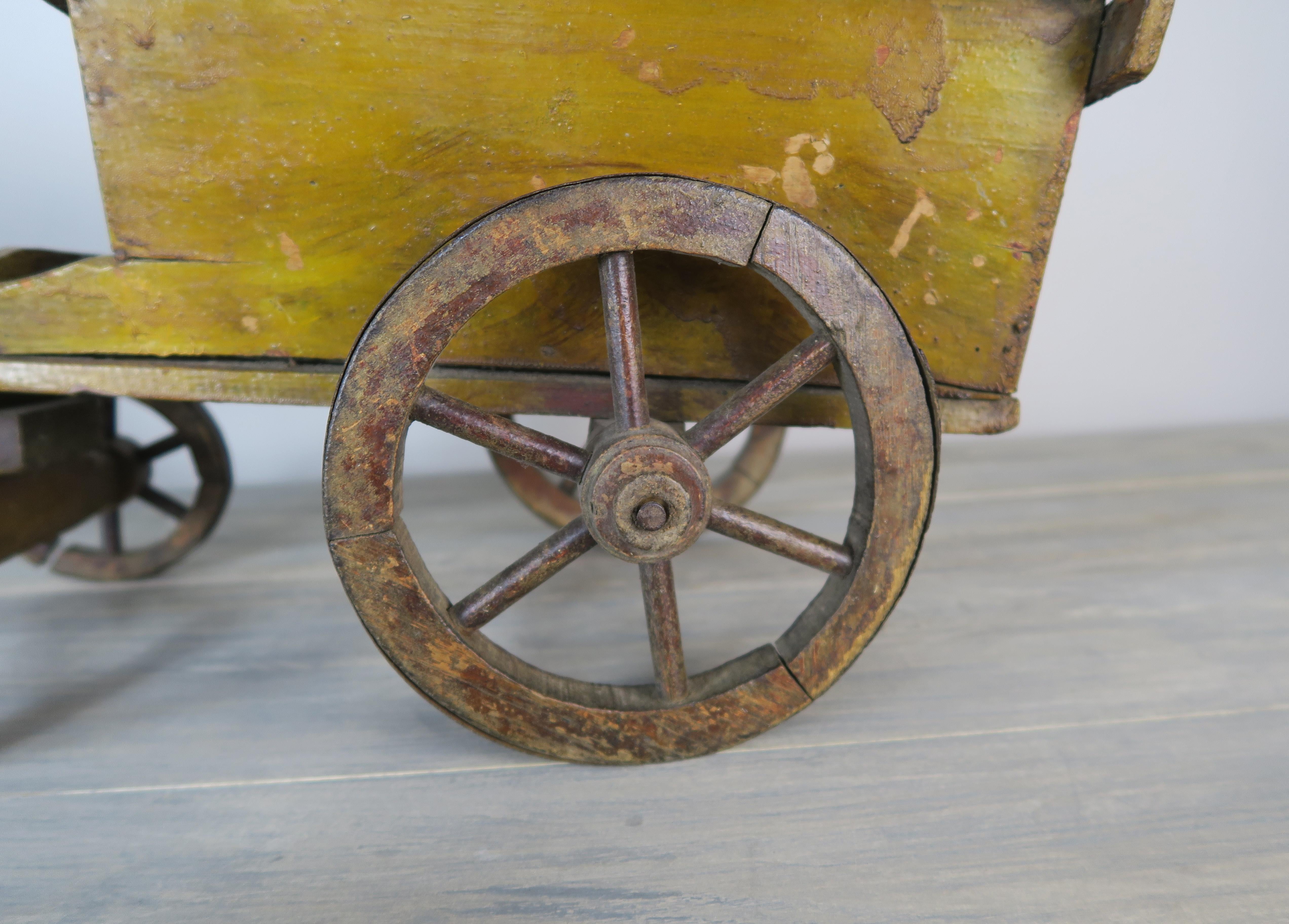 Pair of French Painted Horses Pulling Wooden Cart 2