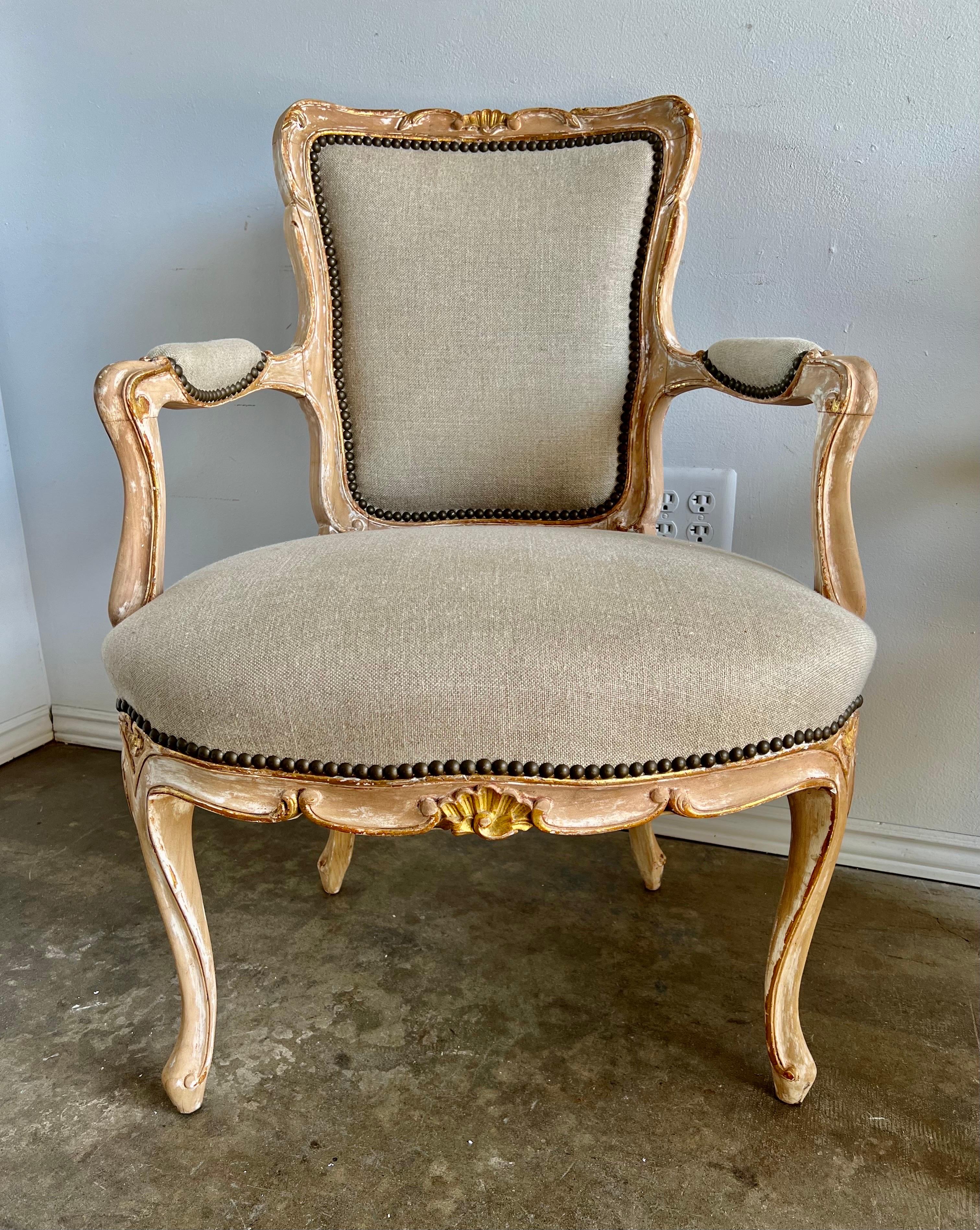 Early 20th Century Pair of French Painted Louis XV Style Armchairs