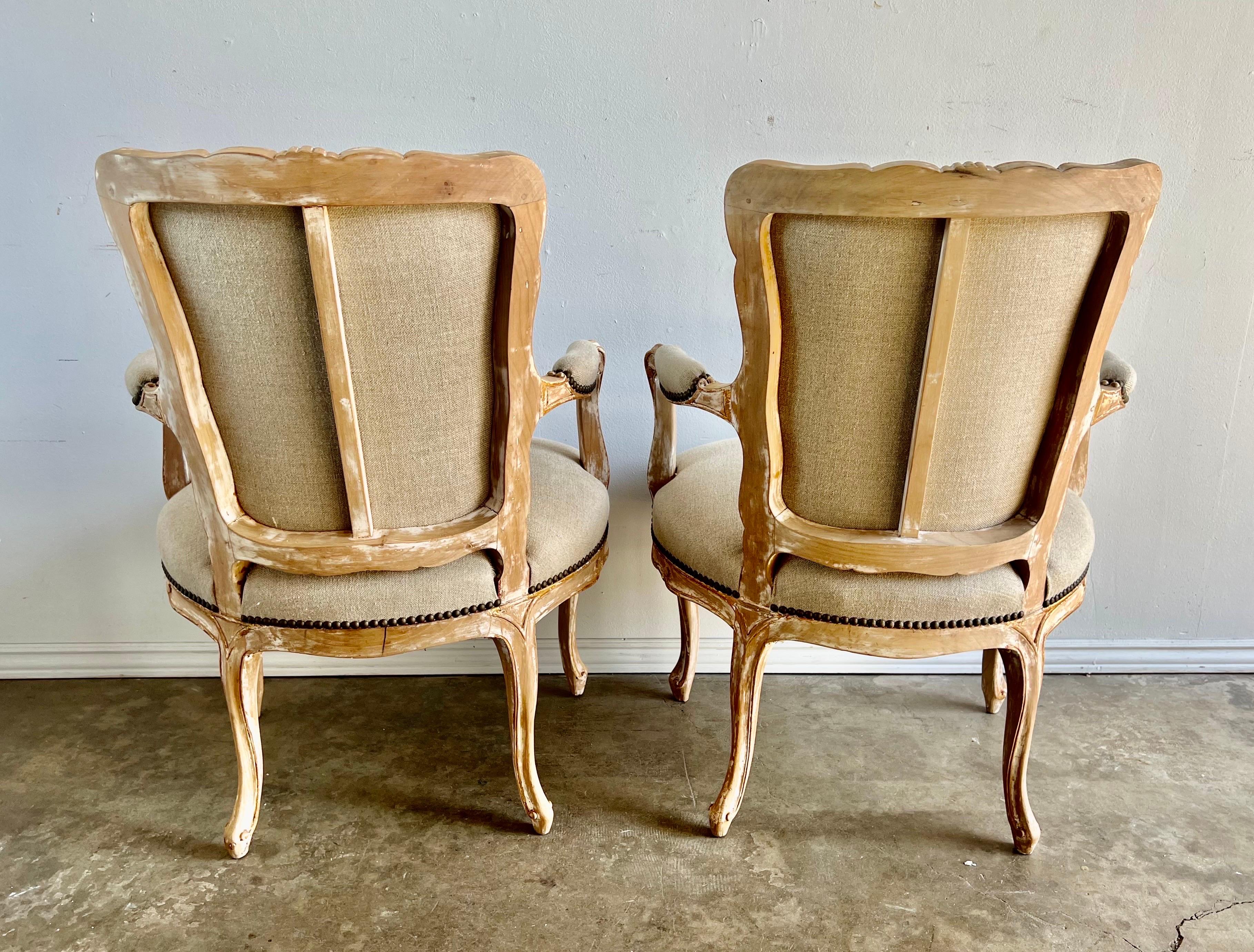 Pair of French Painted Louis XV Style Armchairs 2