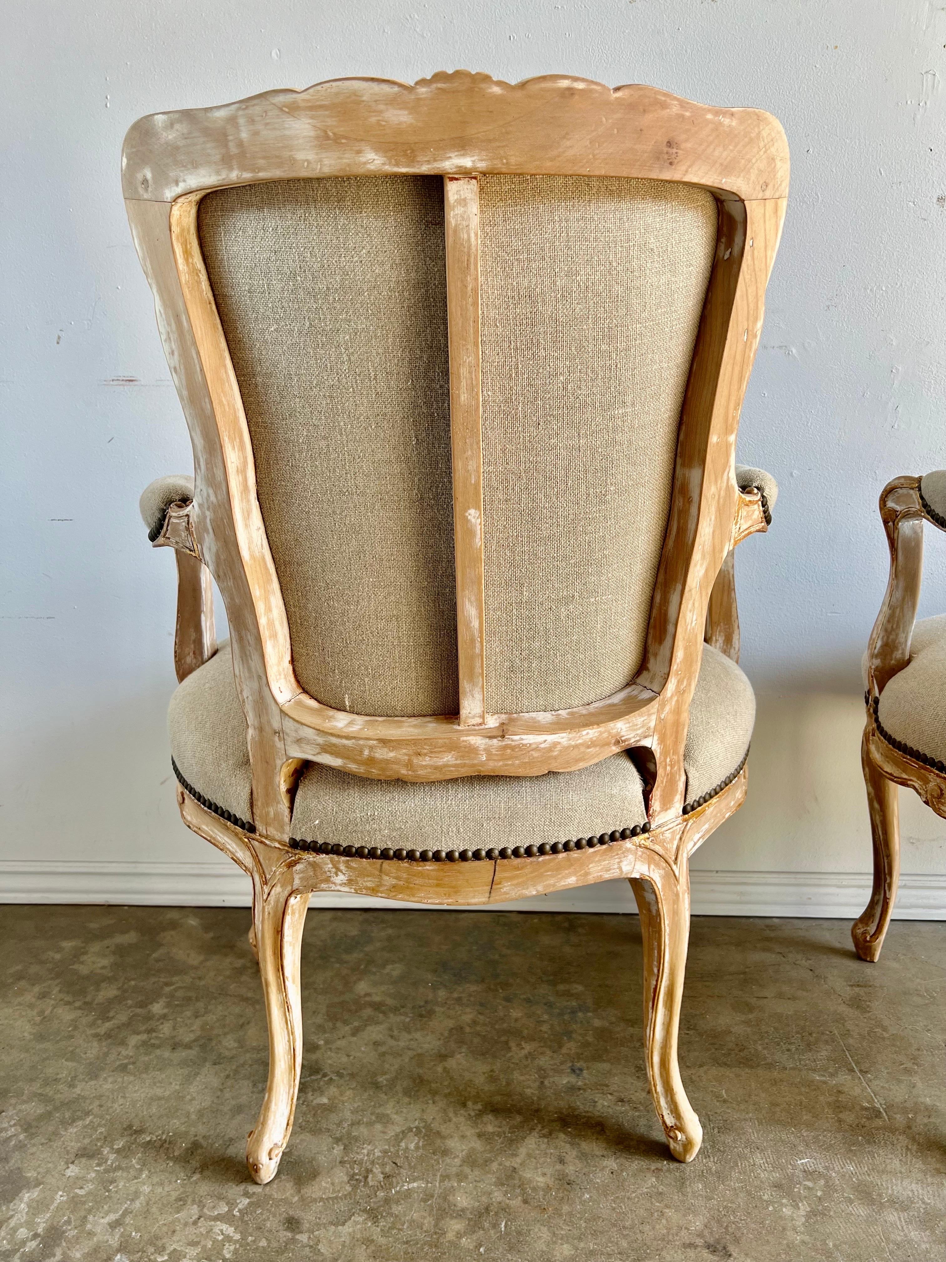 Pair of French Painted Louis XV Style Armchairs 3