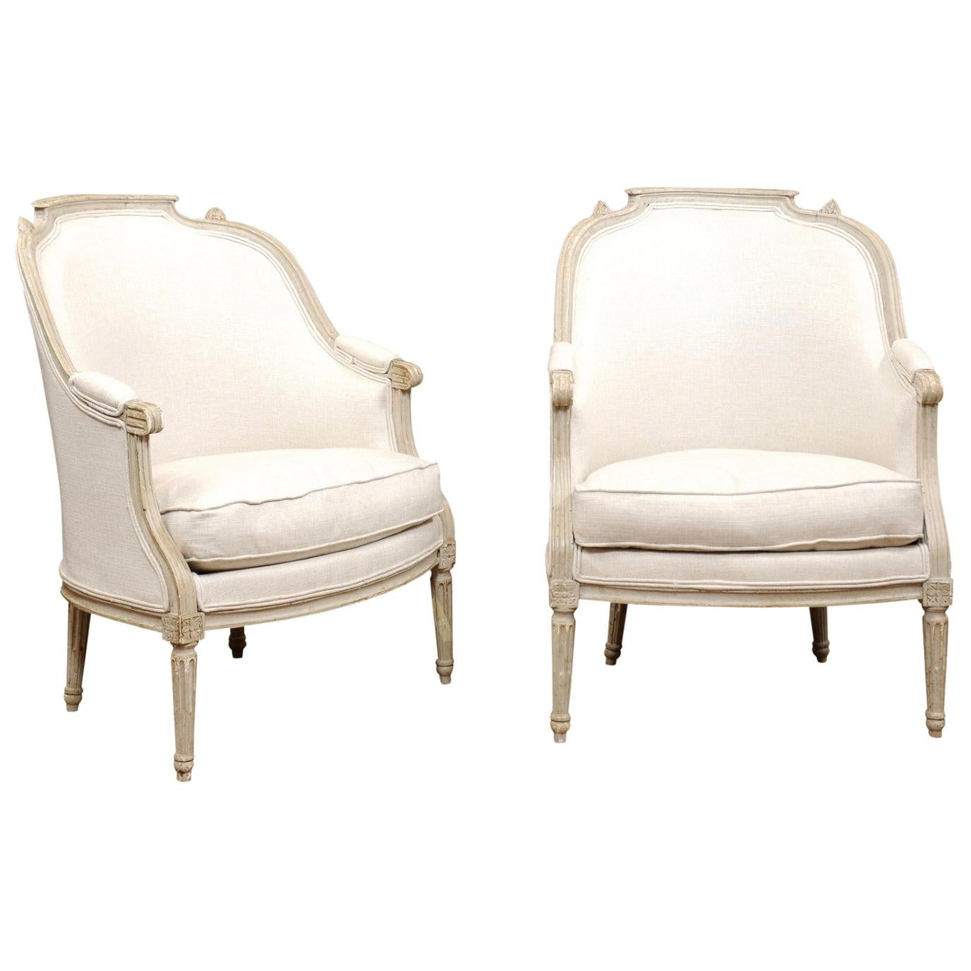Pair of  French Painted Louis XVI Bergers, Late 18th Century