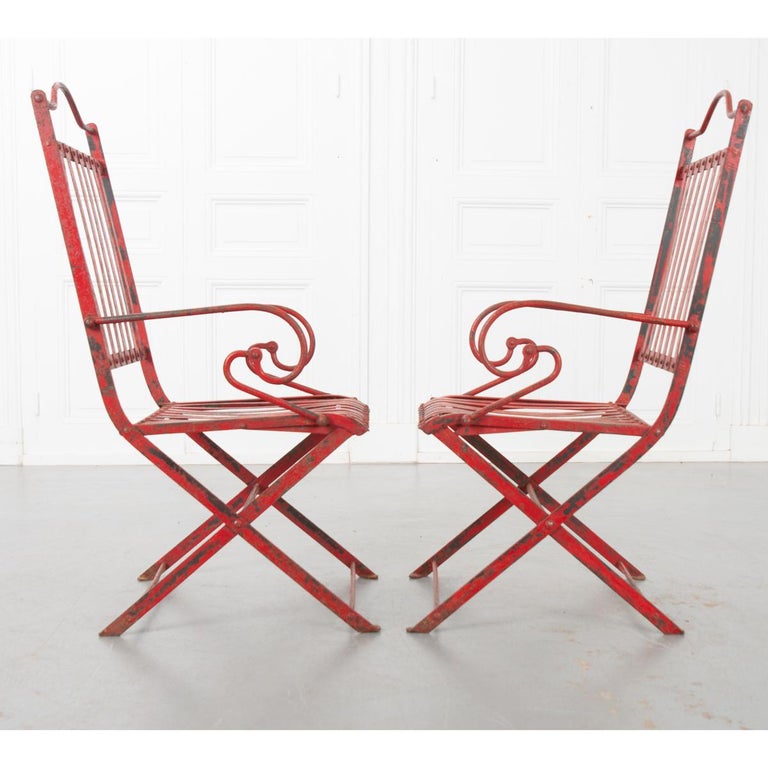 Pair of French Painted Metal Garden Chairs For Sale at 1stDibs