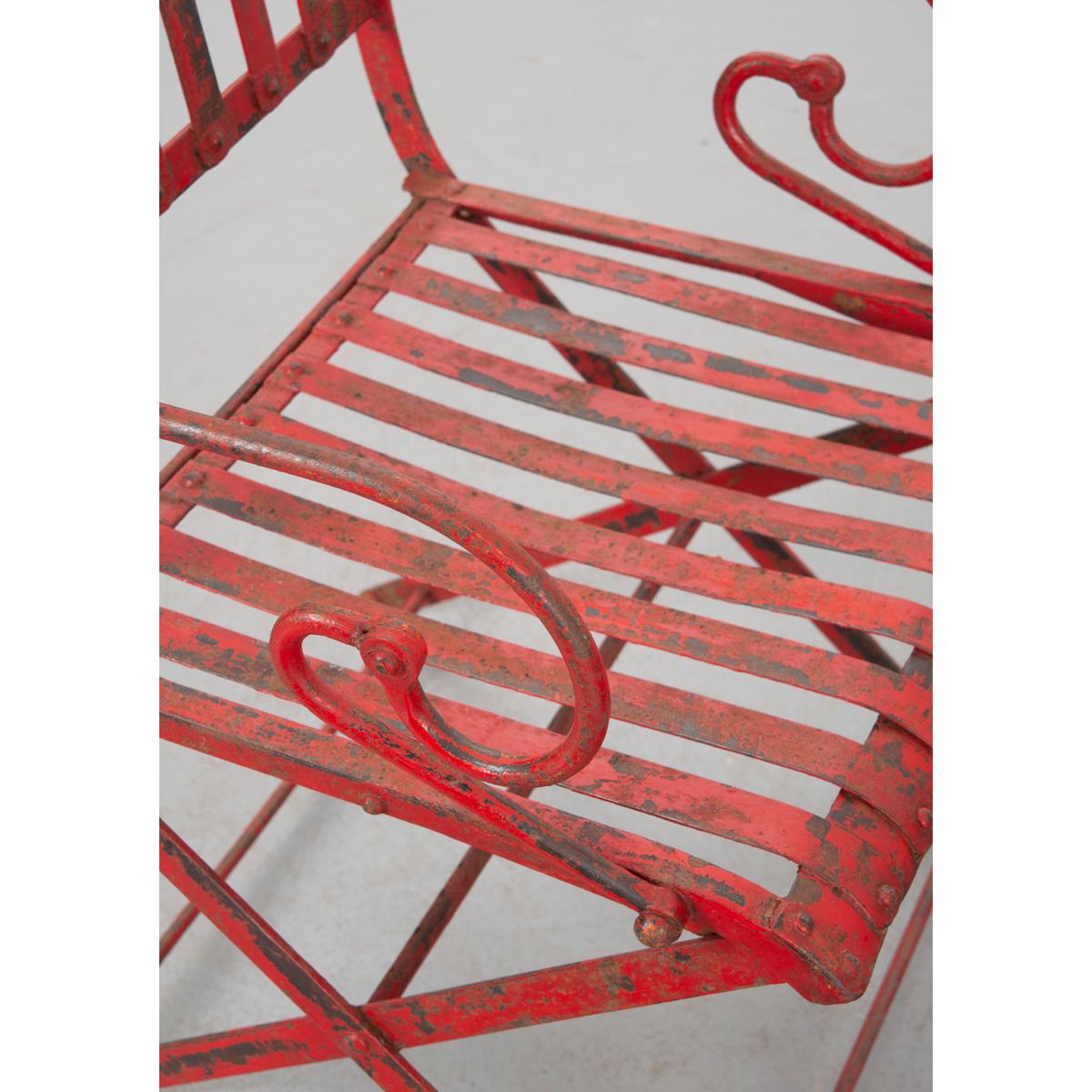 20th Century Pair of French Painted Metal Garden Chairs