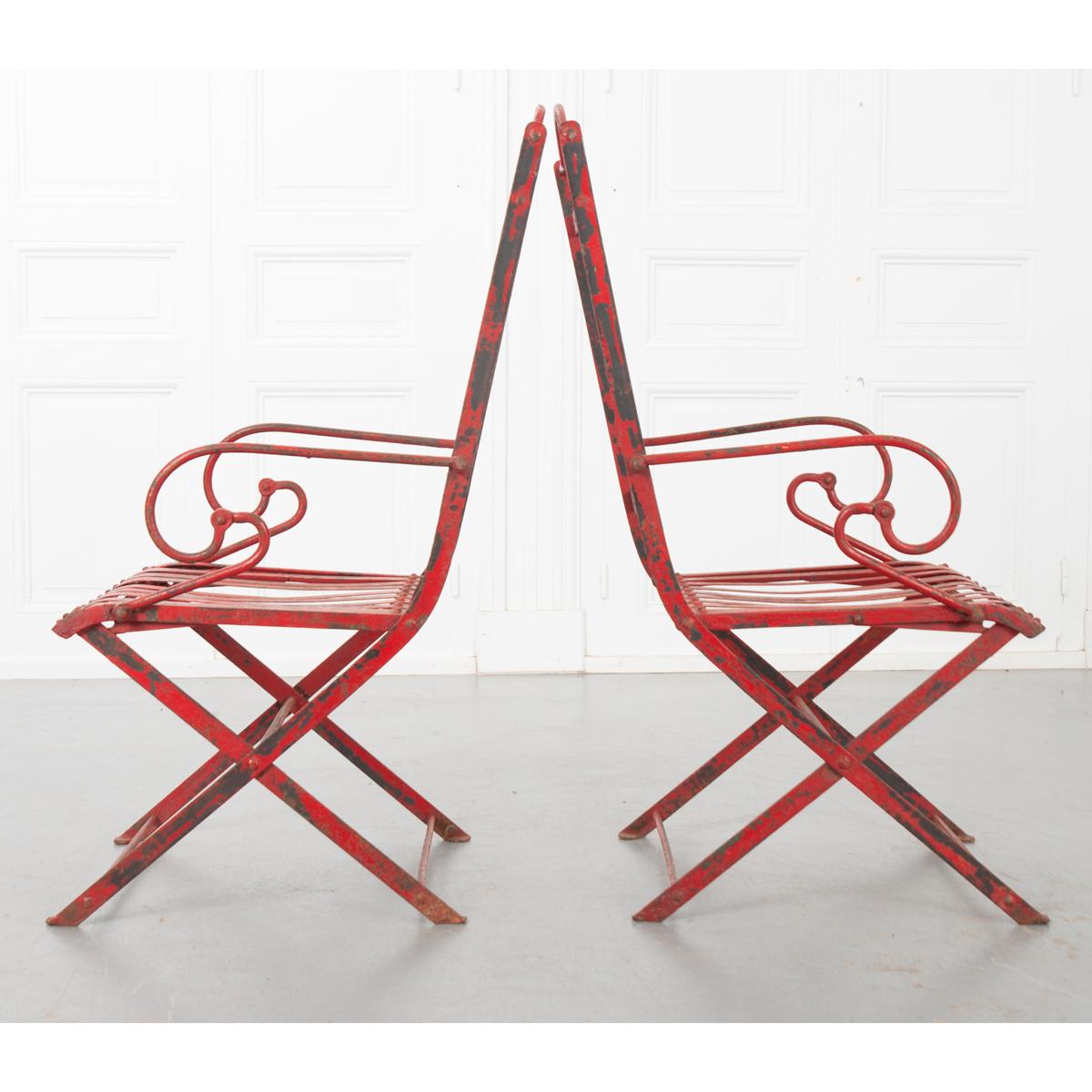 Pair of French Painted Metal Garden Chairs 2