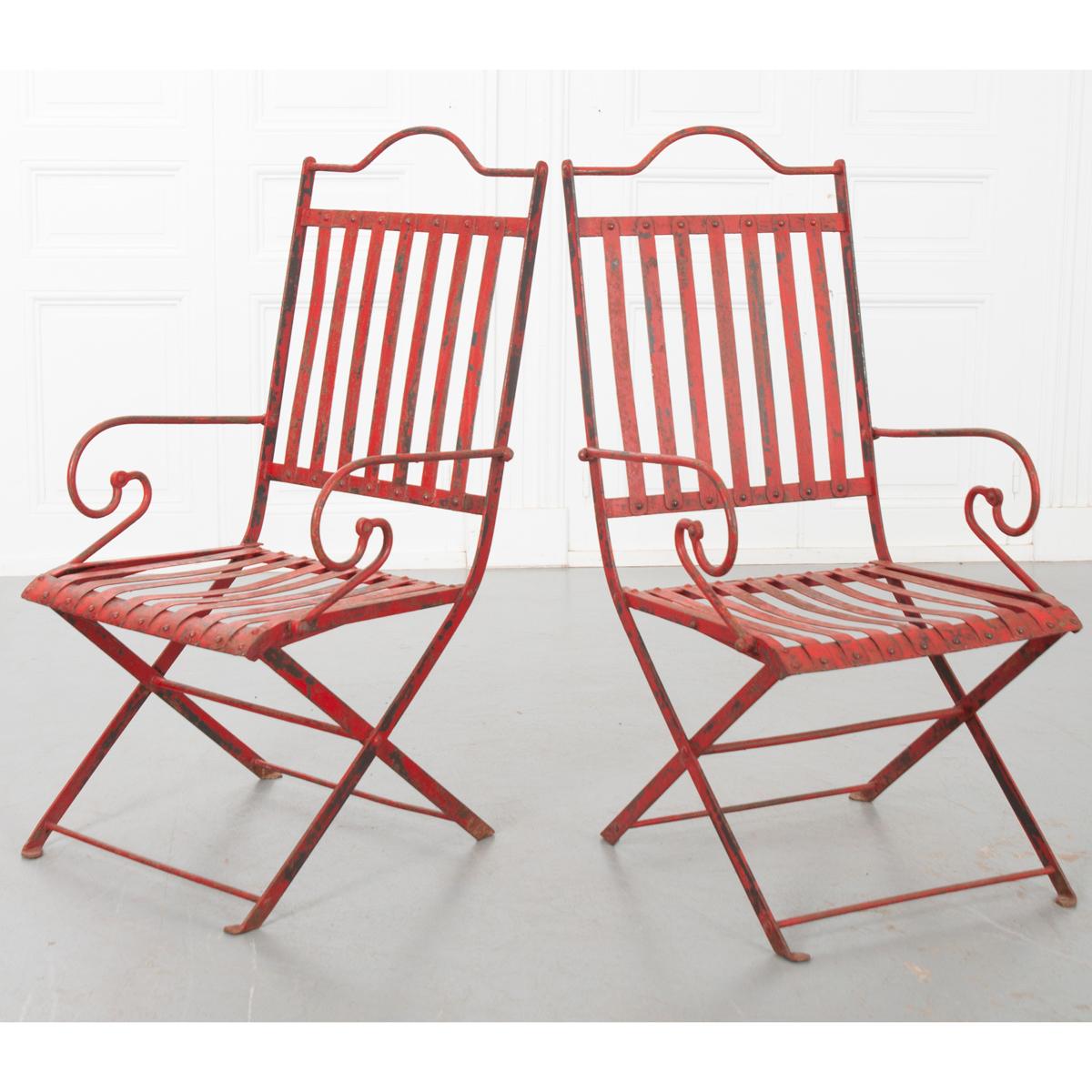 Pair of French Painted Metal Garden Chairs 3