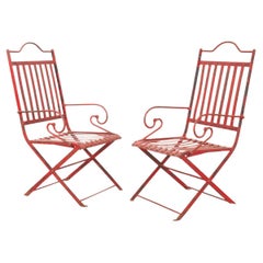 Pair of French Painted Metal Garden Chairs