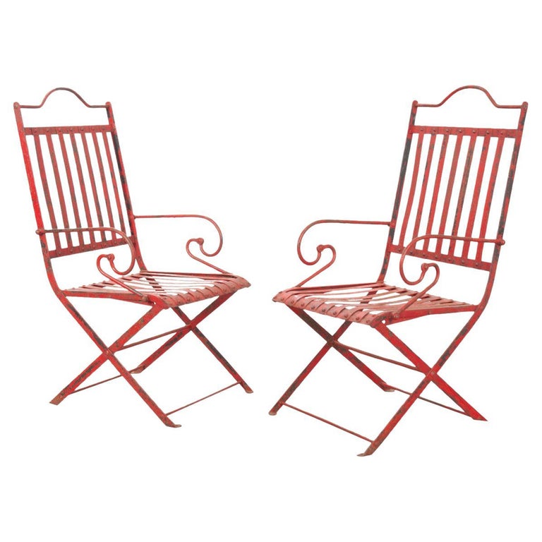 Pair of French Painted Metal Garden Chairs For Sale at 1stDibs