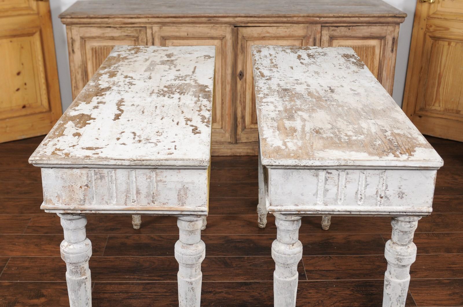 Pair of French Painted Neoclassical Style 1850s Console Tables with Fluting 6