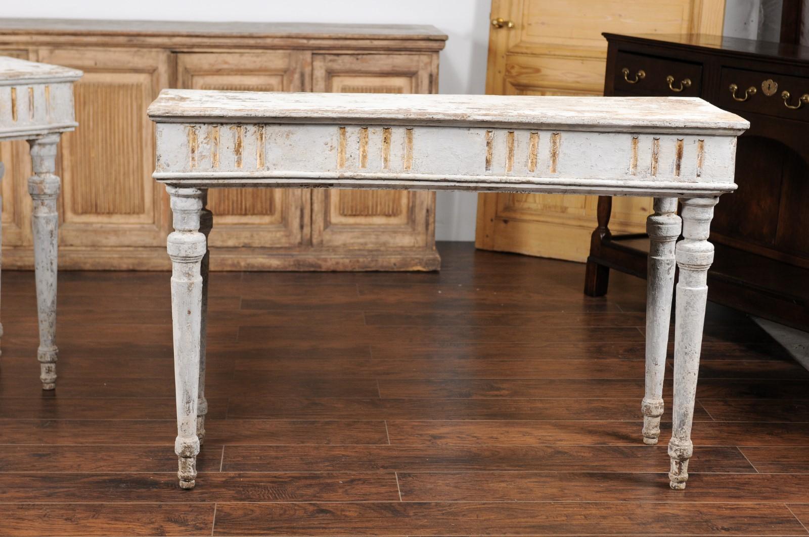 Pair of French Painted Neoclassical Style 1850s Console Tables with Fluting In Good Condition In Atlanta, GA