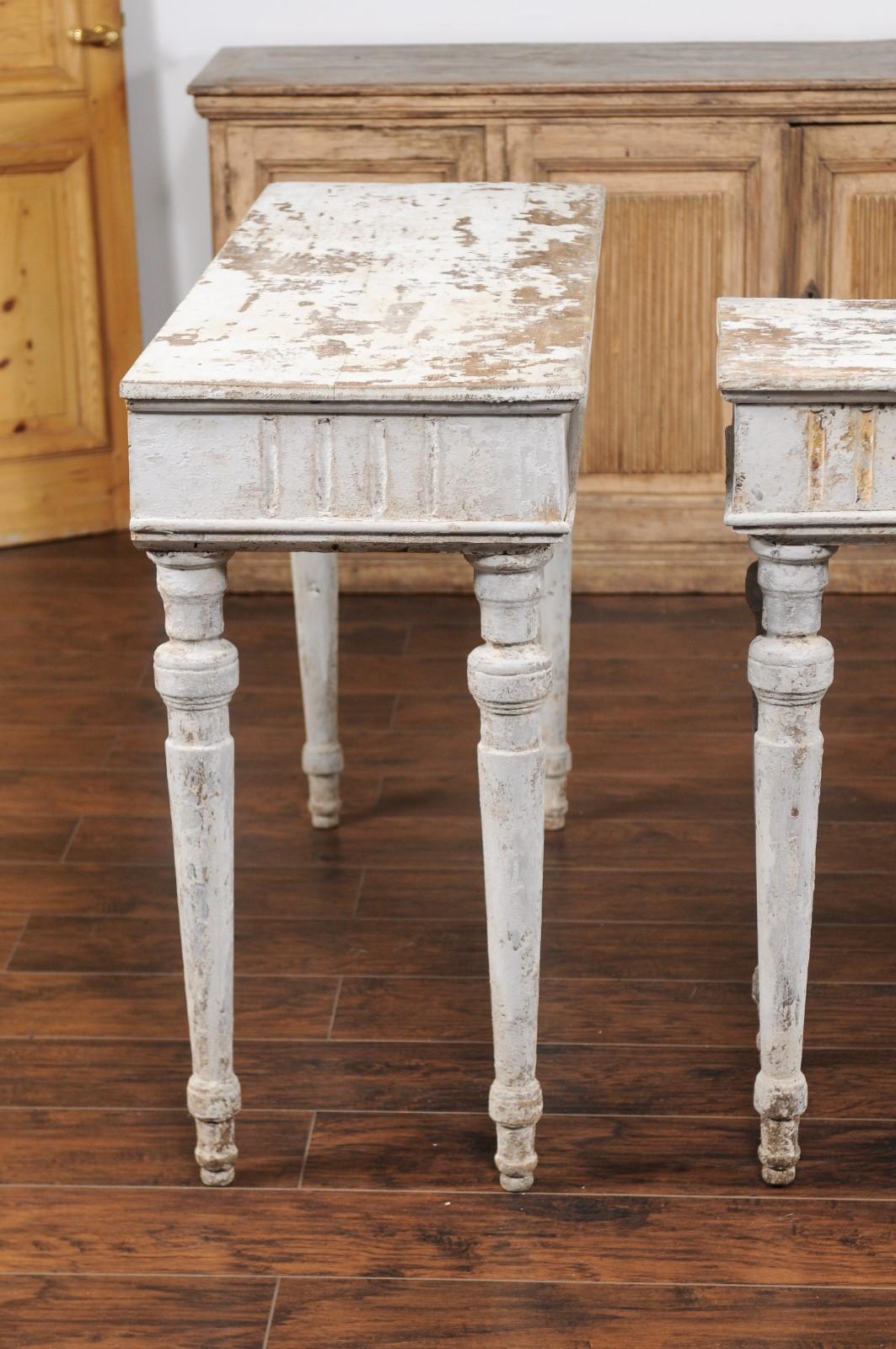 Pair of French Painted Neoclassical Style 1850s Console Tables with Fluting 1