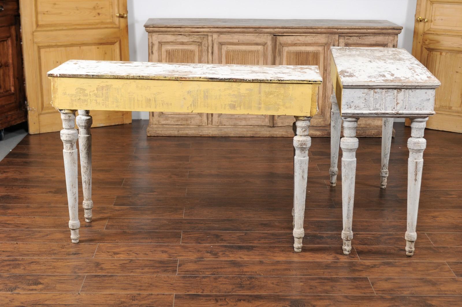 Pair of French Painted Neoclassical Style 1850s Console Tables with Fluting 2