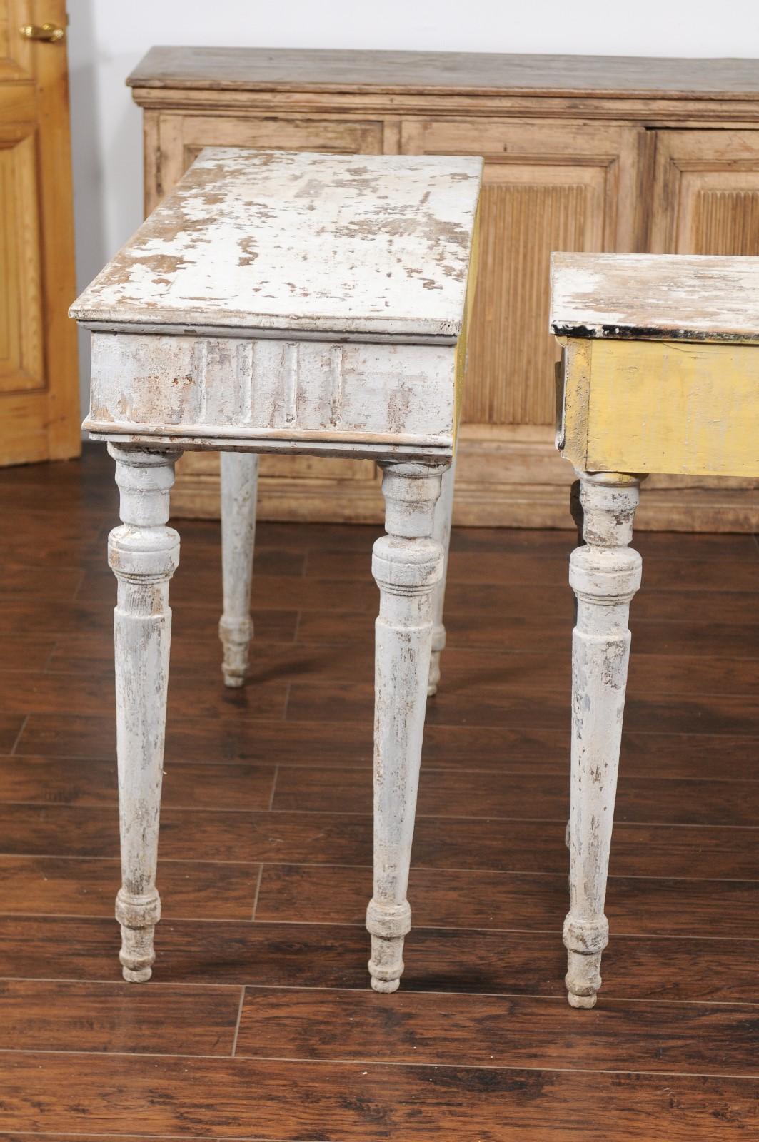 Pair of French Painted Neoclassical Style 1850s Console Tables with Fluting 4