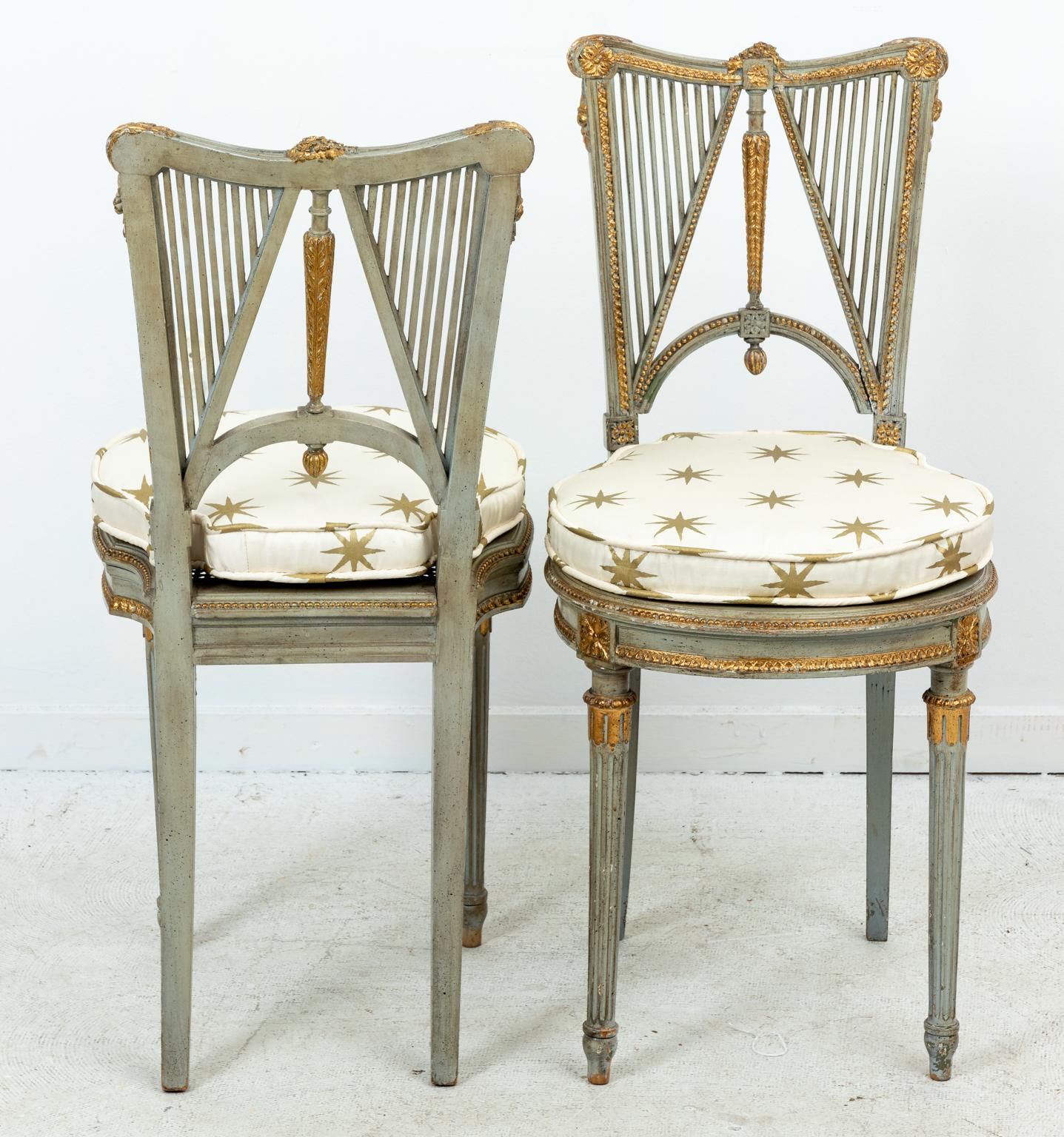 Pair of French Painted Neoclassical Style Harp Back Side Chairs 1