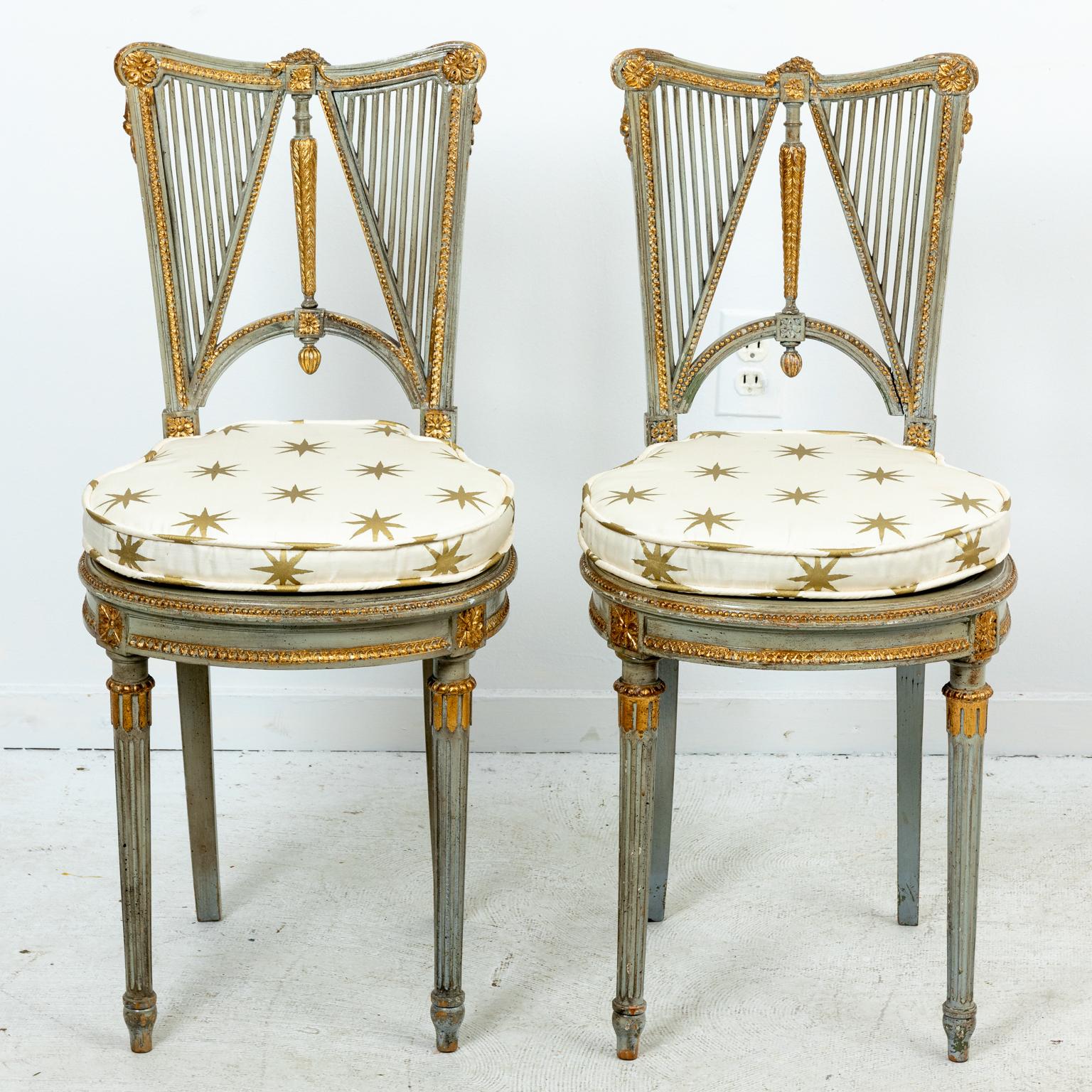 Pair of French Painted Neoclassical Style Harp Back Side Chairs 2