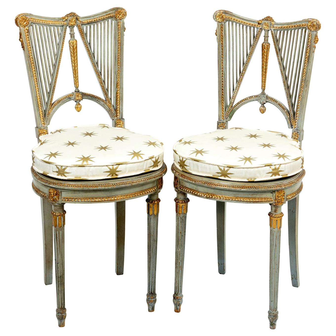 Pair of French Painted Neoclassical Style Harp Back Side Chairs