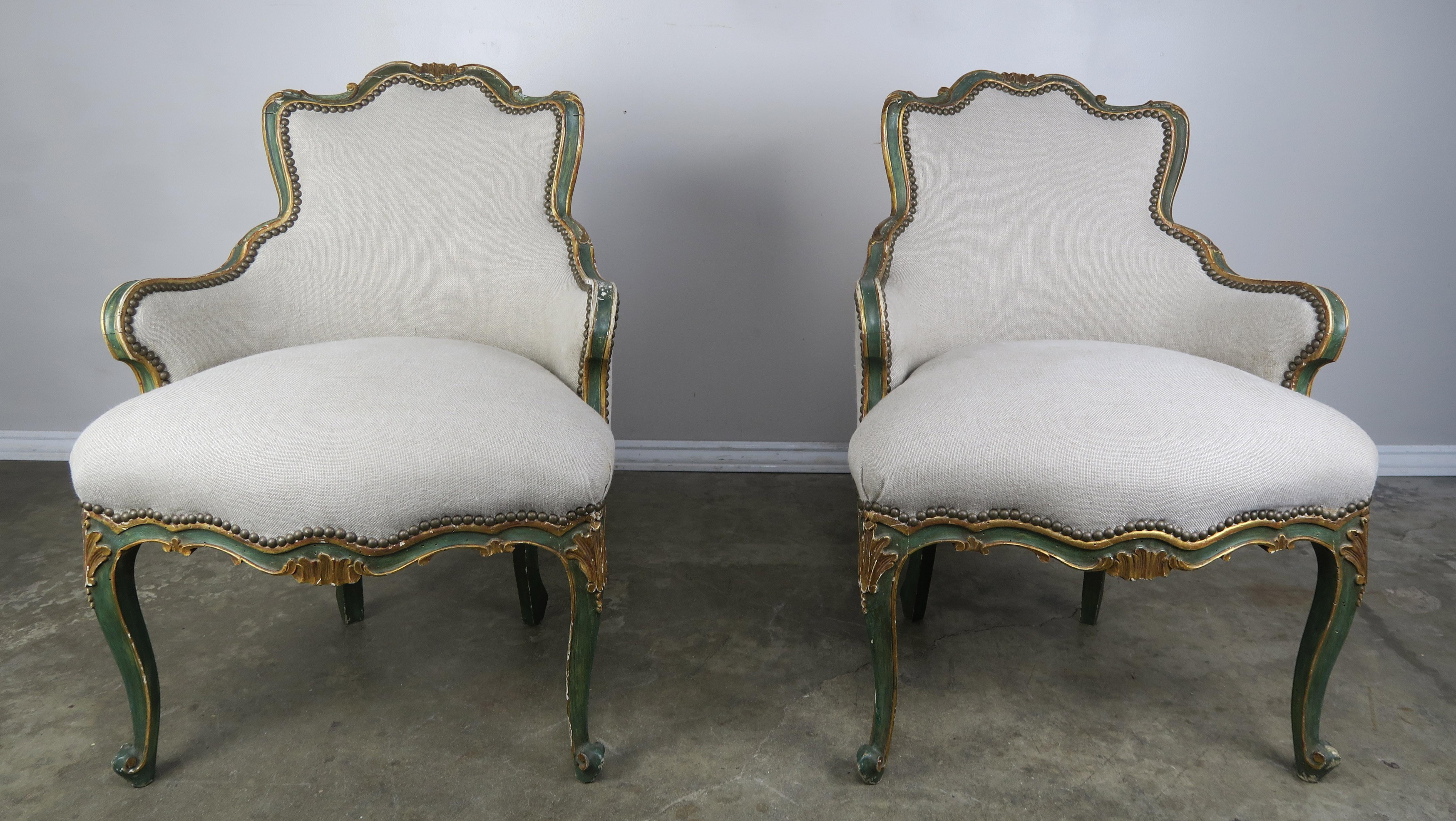Pair of French Painted and Parcel Gilt Armchairs 6