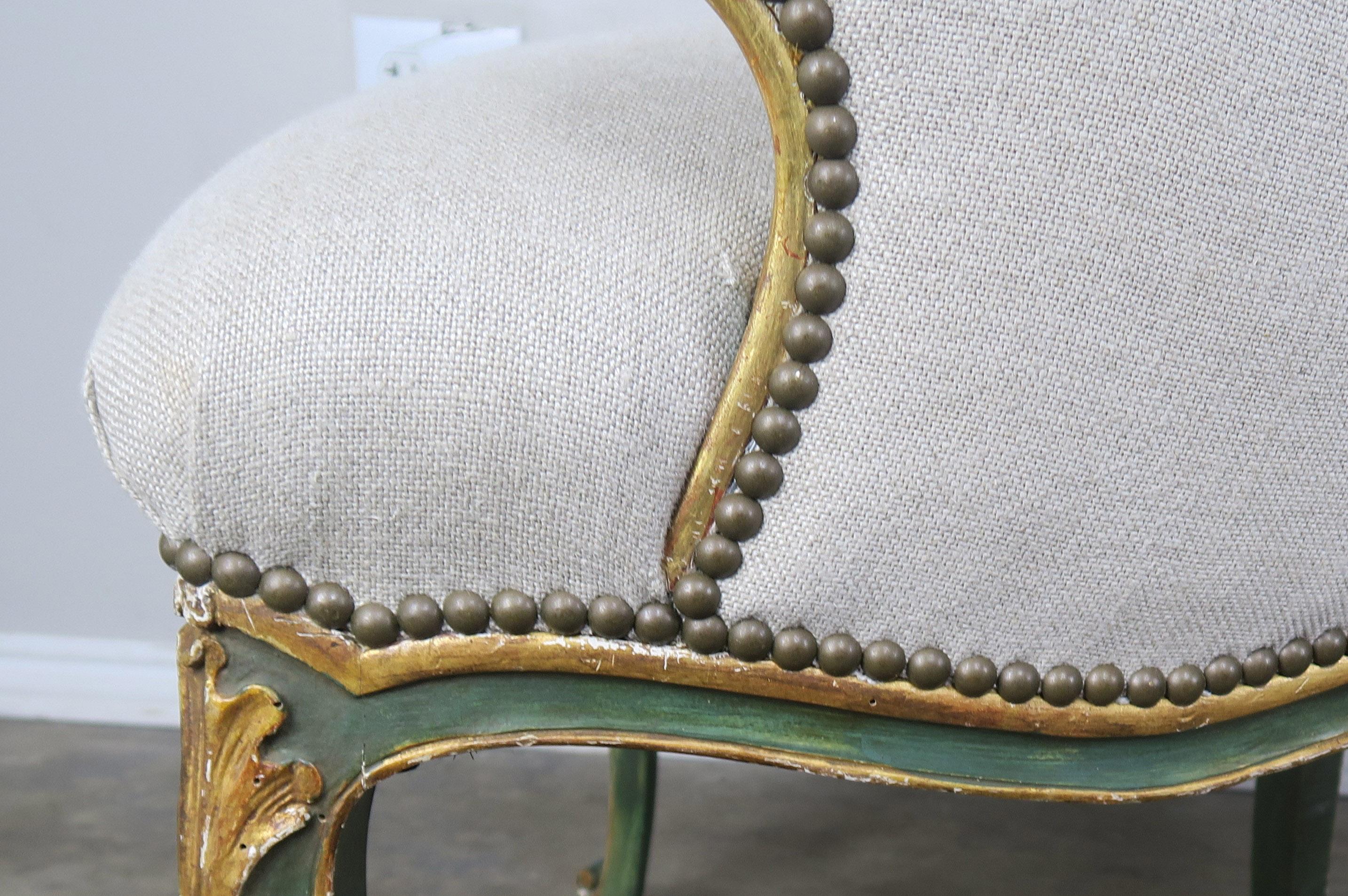 Pair of French Painted and Parcel Gilt Armchairs 1